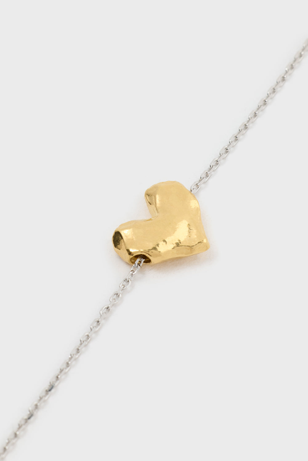 Brushed gold heart silver chain bracelet_1