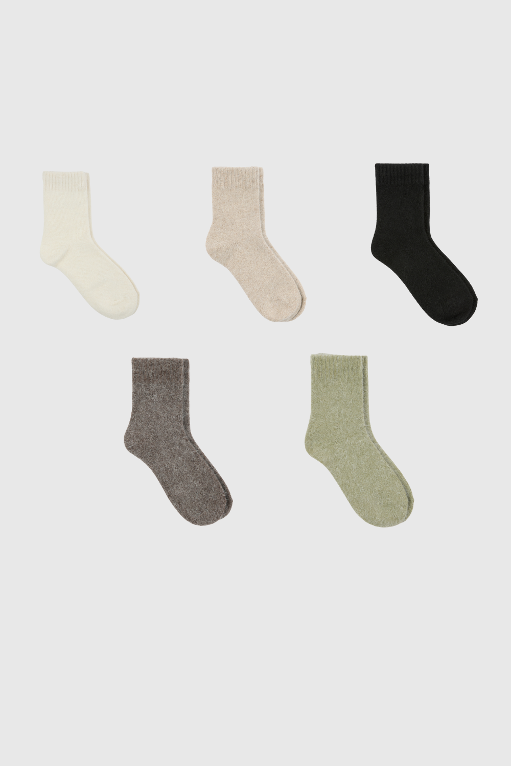 Natural angora ribbed ankle trim socks - Set of 5_1