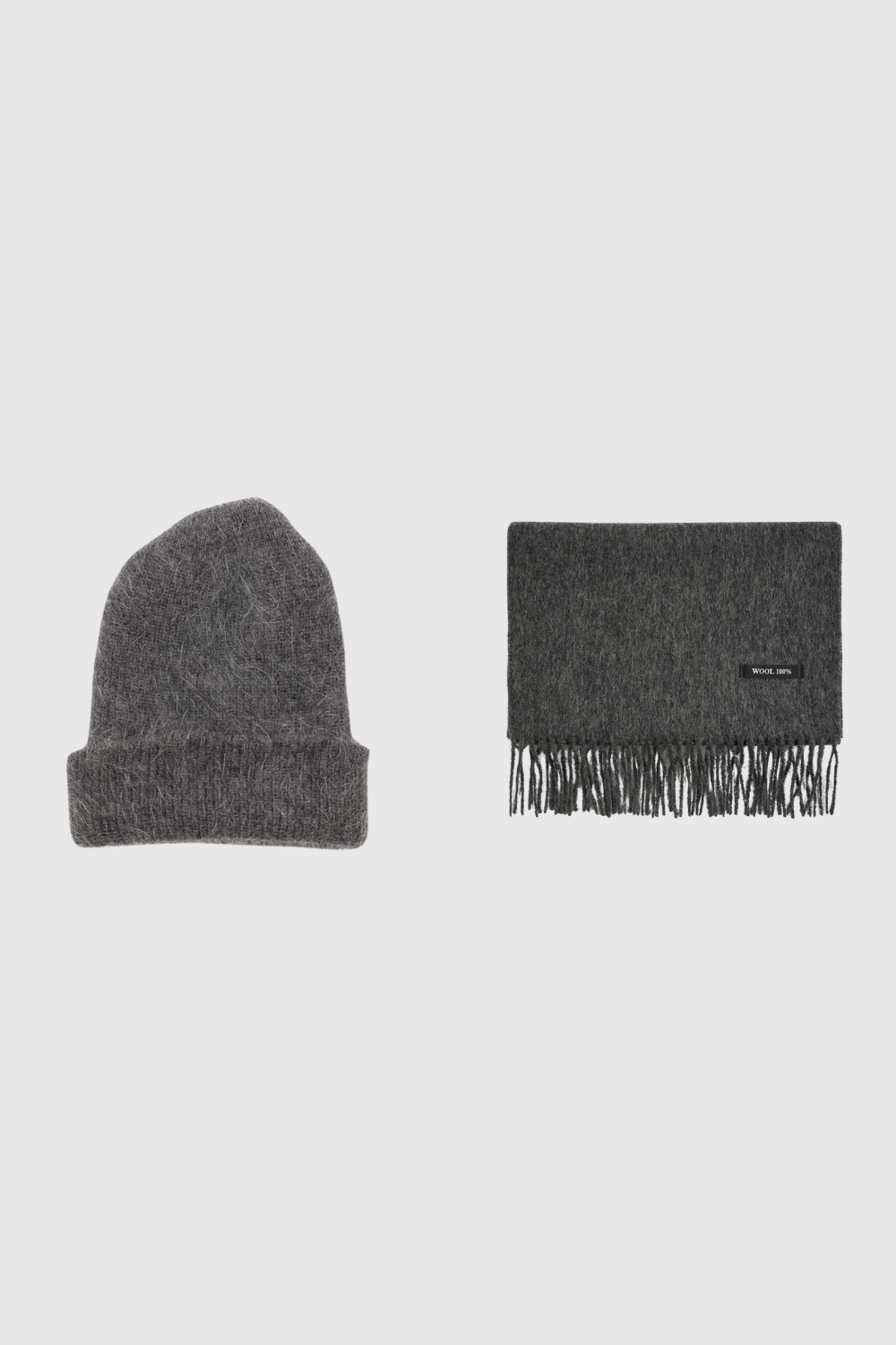 Charcoal grey mohair beanie and wool scarf set