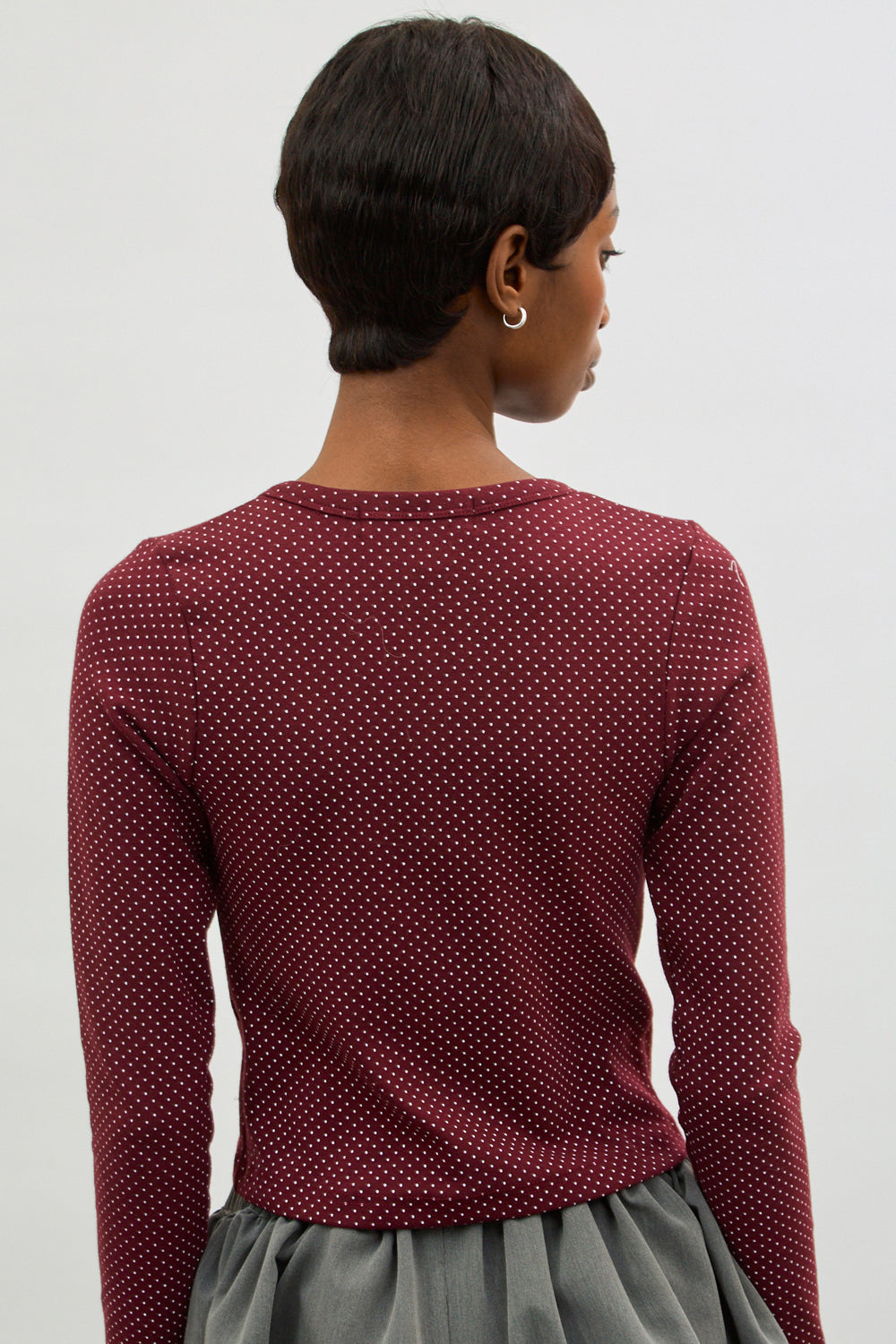 Burgundy and ivory polka dot button up top_2