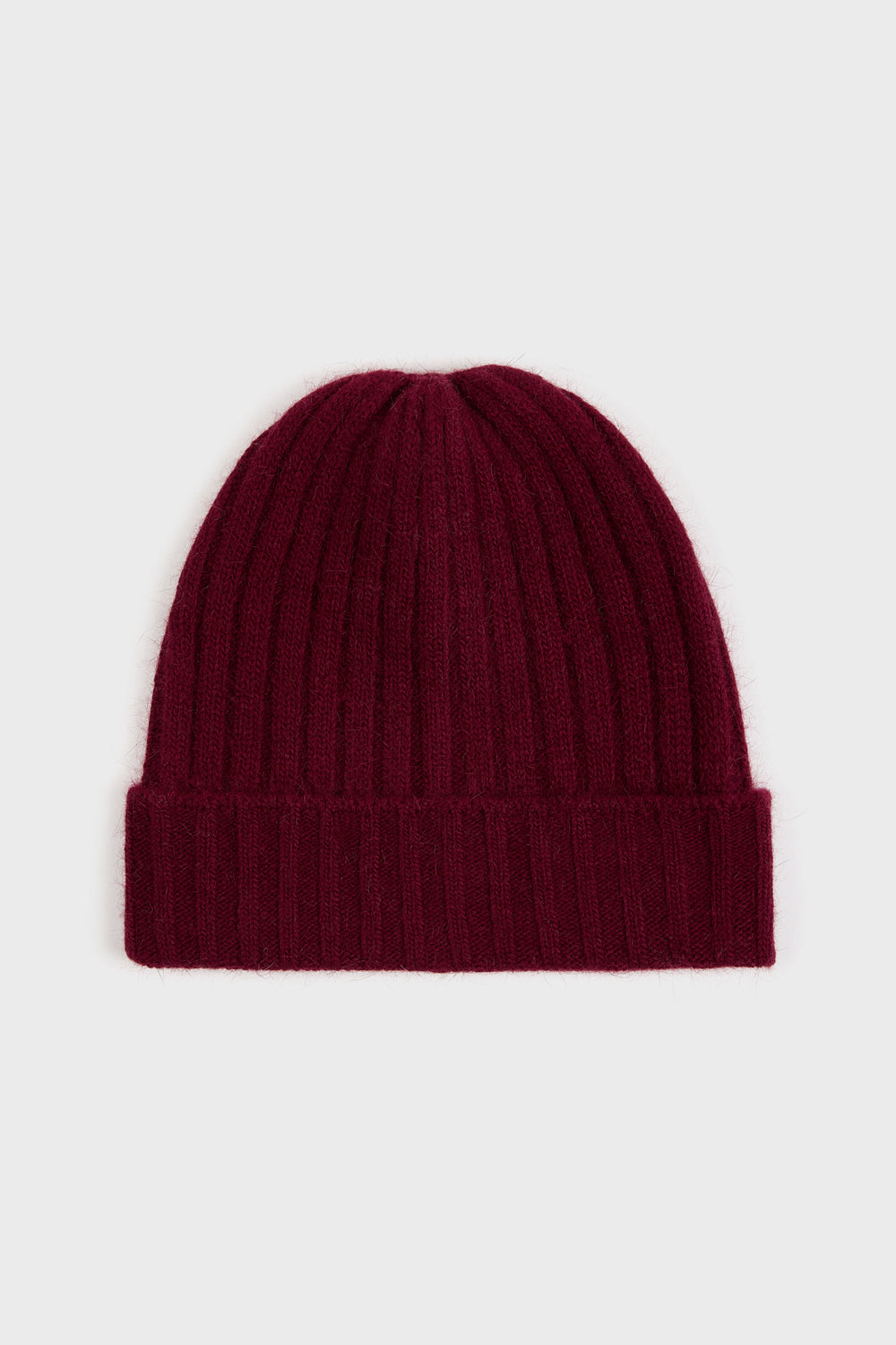 Burgundy angora wool blend large ribbed beanie hat_1