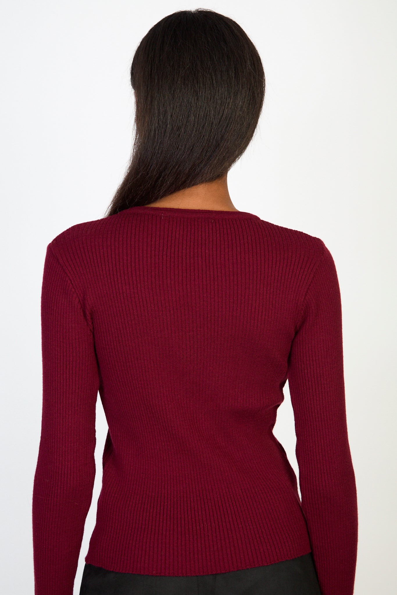 Burgundy cross tie ribbed knit top_3
