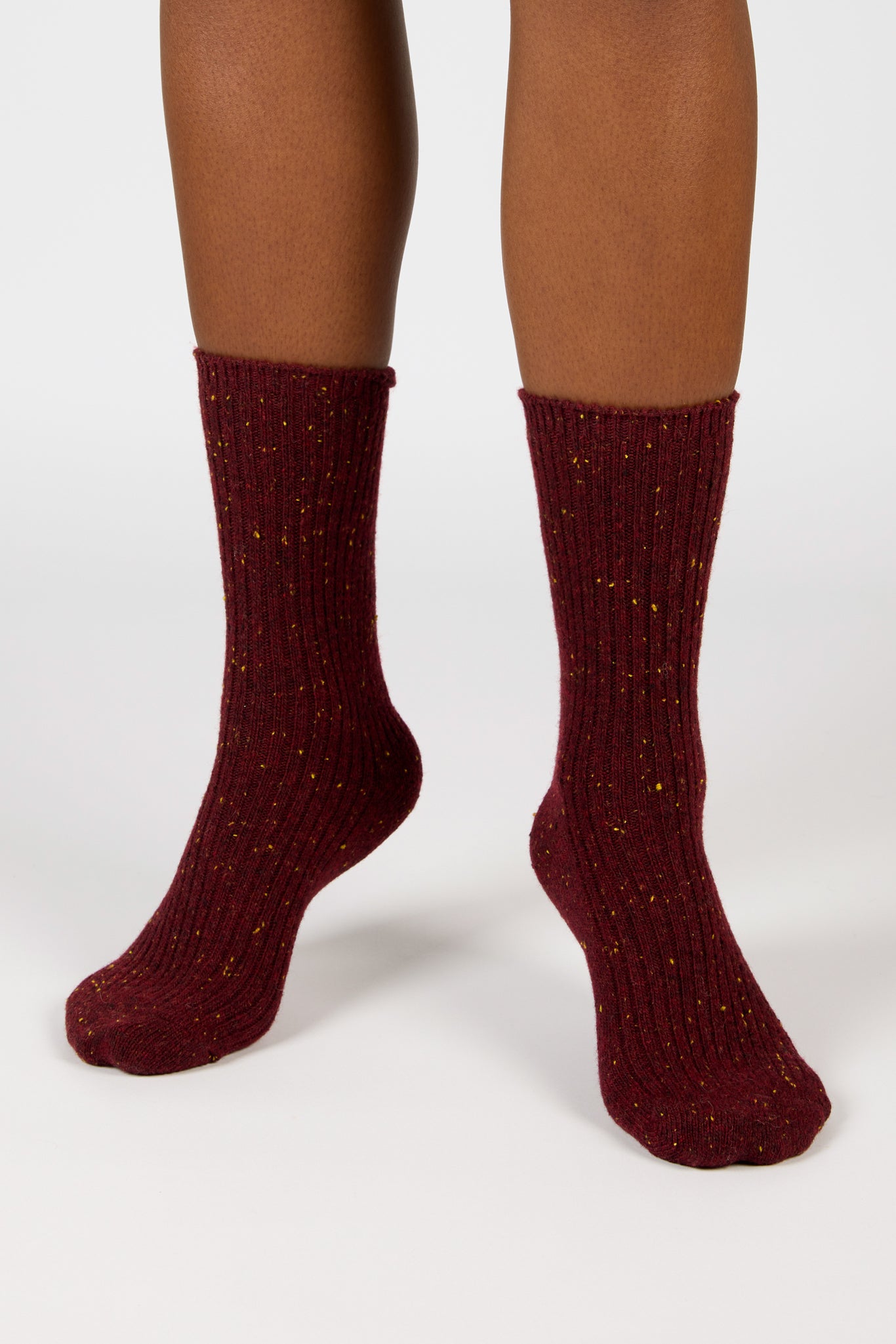 Burgundy fleck wool blend ribbed socks_4