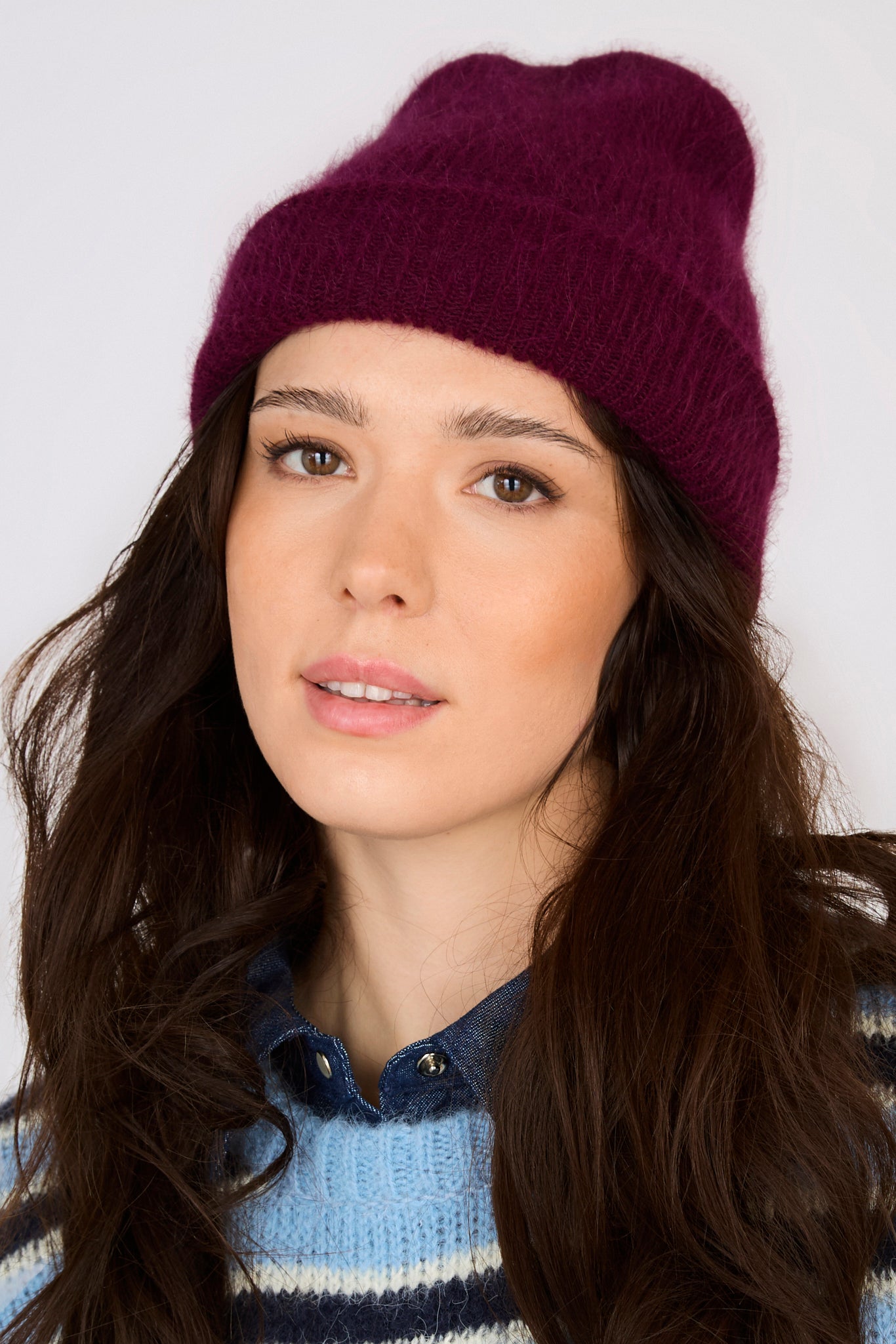 Burgundy mohair beanie hat_3