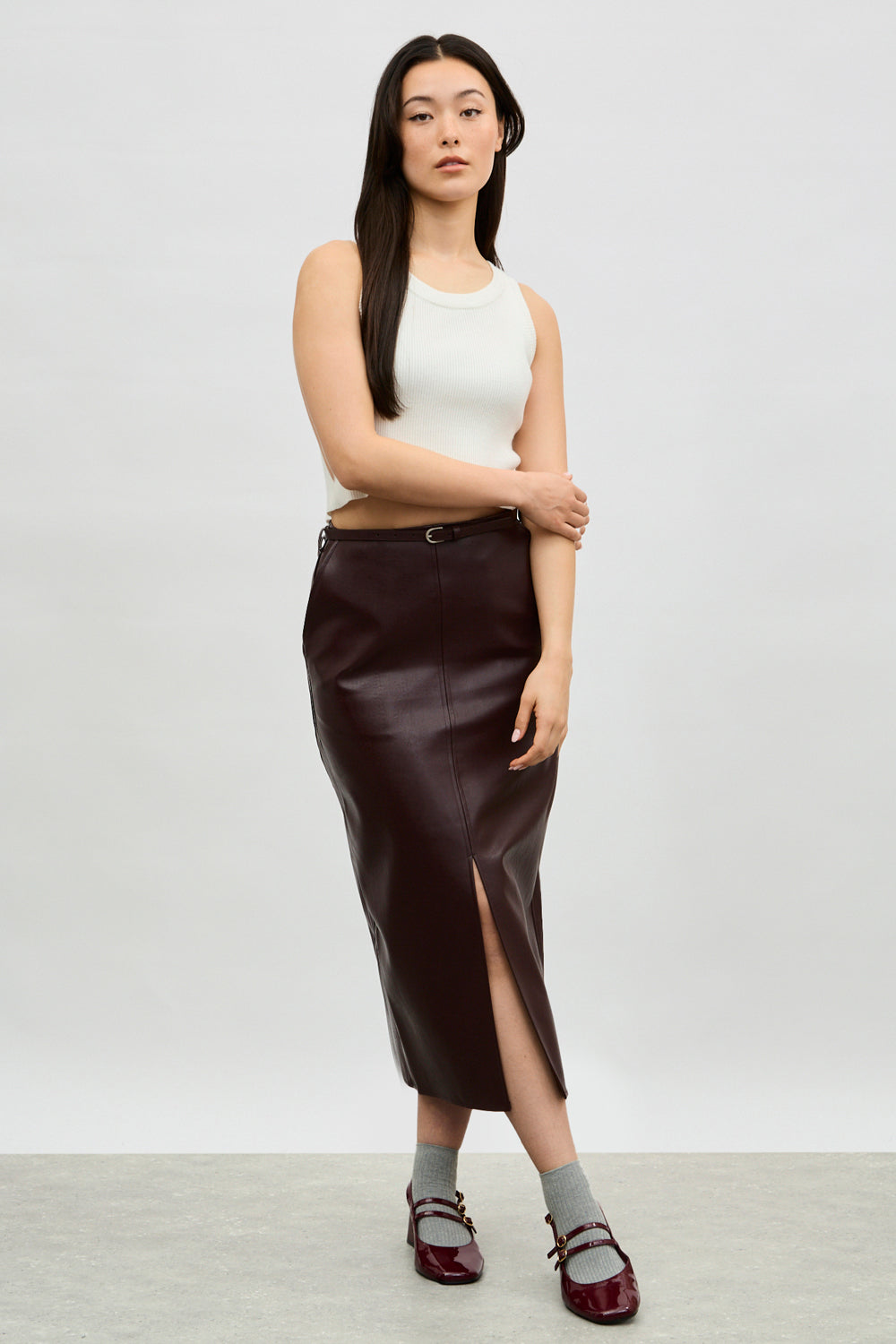 Burgundy vegan leather skirt_4