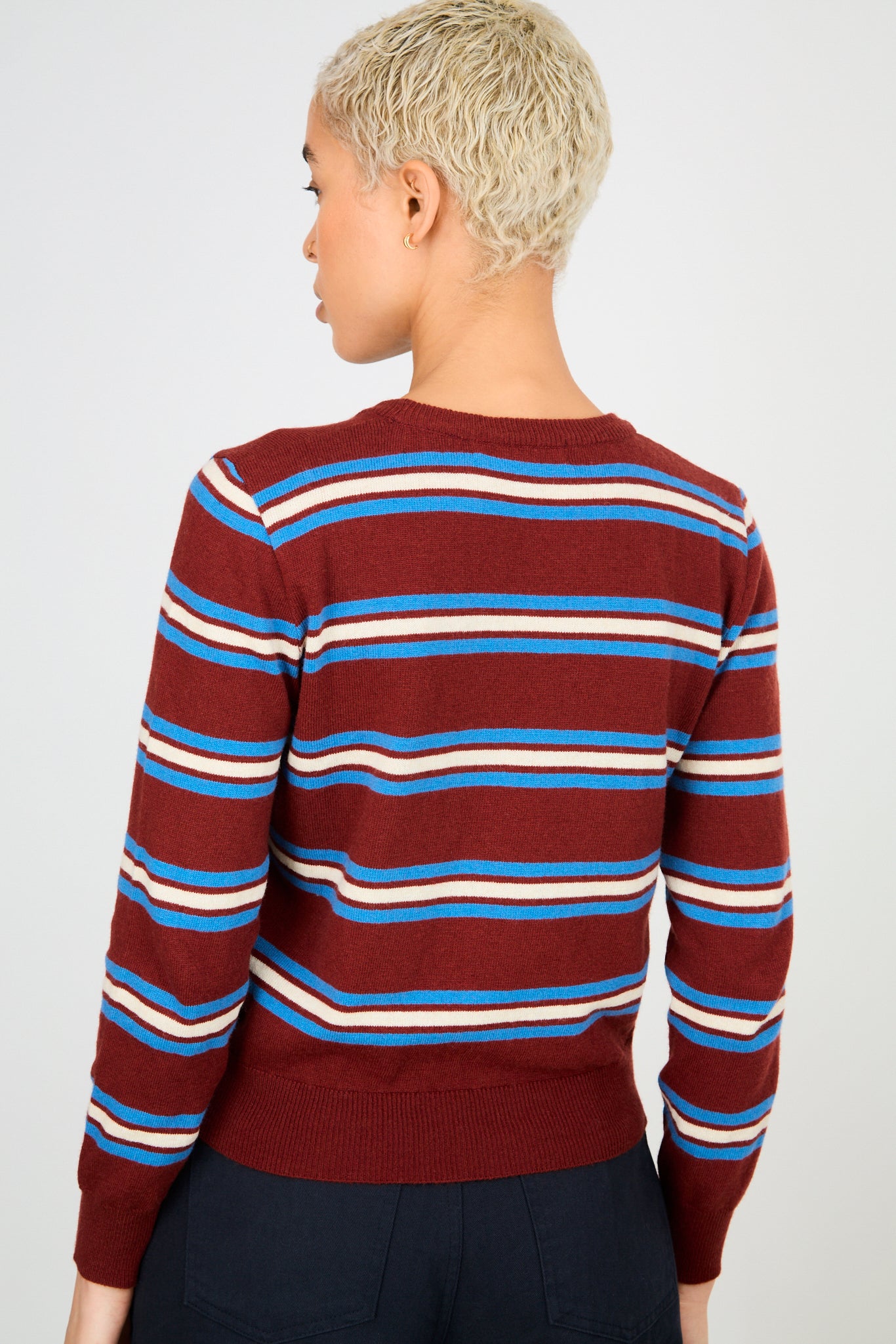 Burgundy white and cobalt horizontal striped wool blend knit top_2