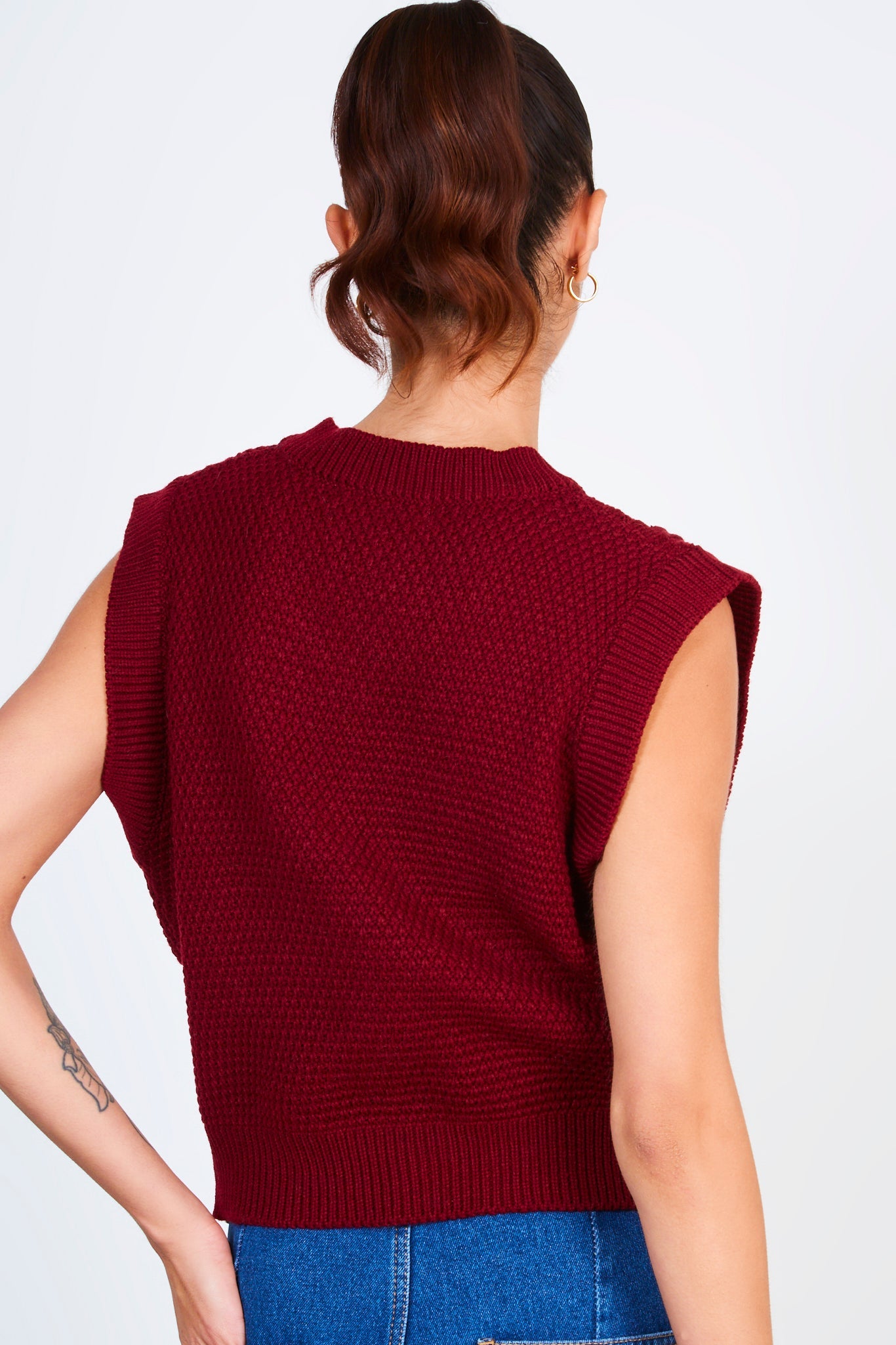 Burgundy and light blue trim sweater vest_2