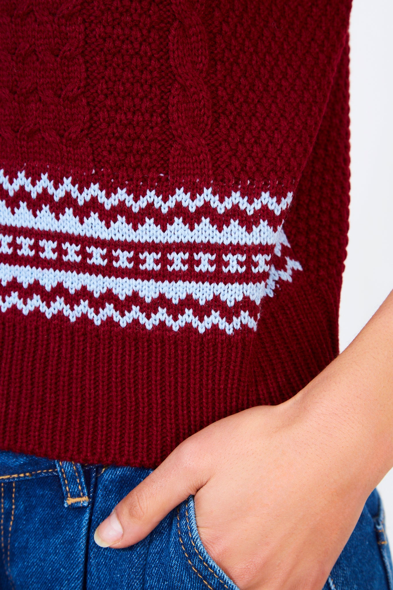 Burgundy and light blue trim sweater vest_4
