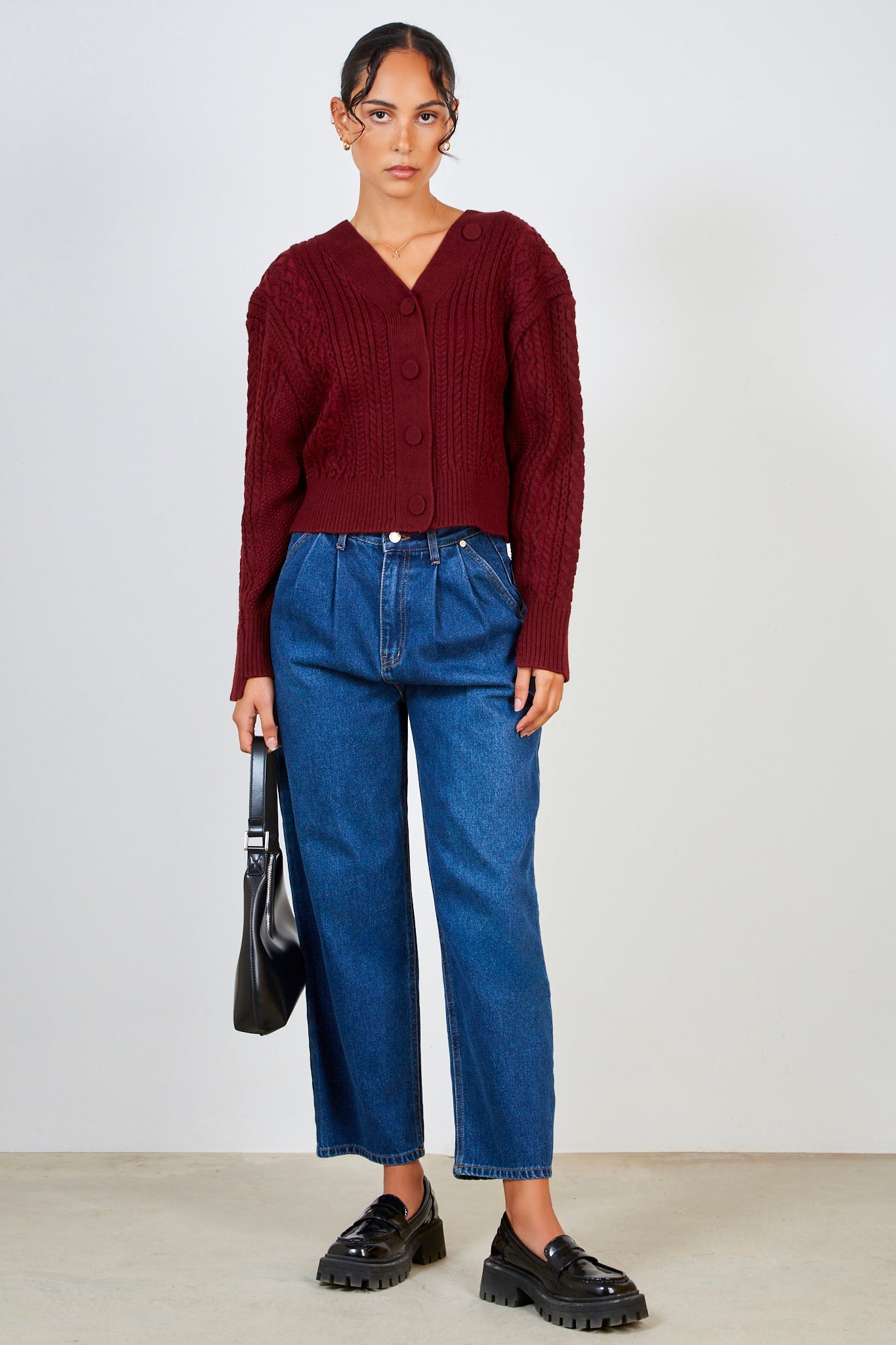 Burgundy chunky cableknit cardigan_3