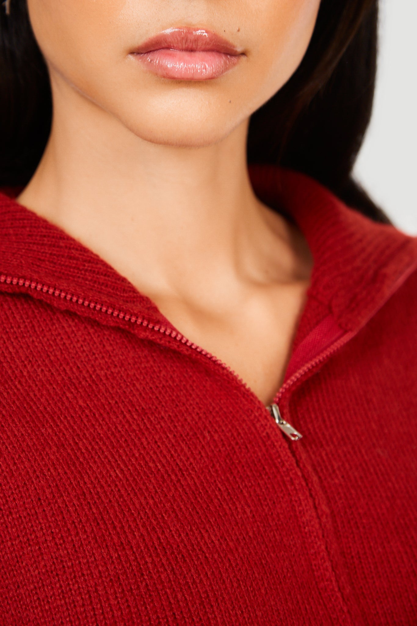 Burgundy high neck double zip cardigan_3