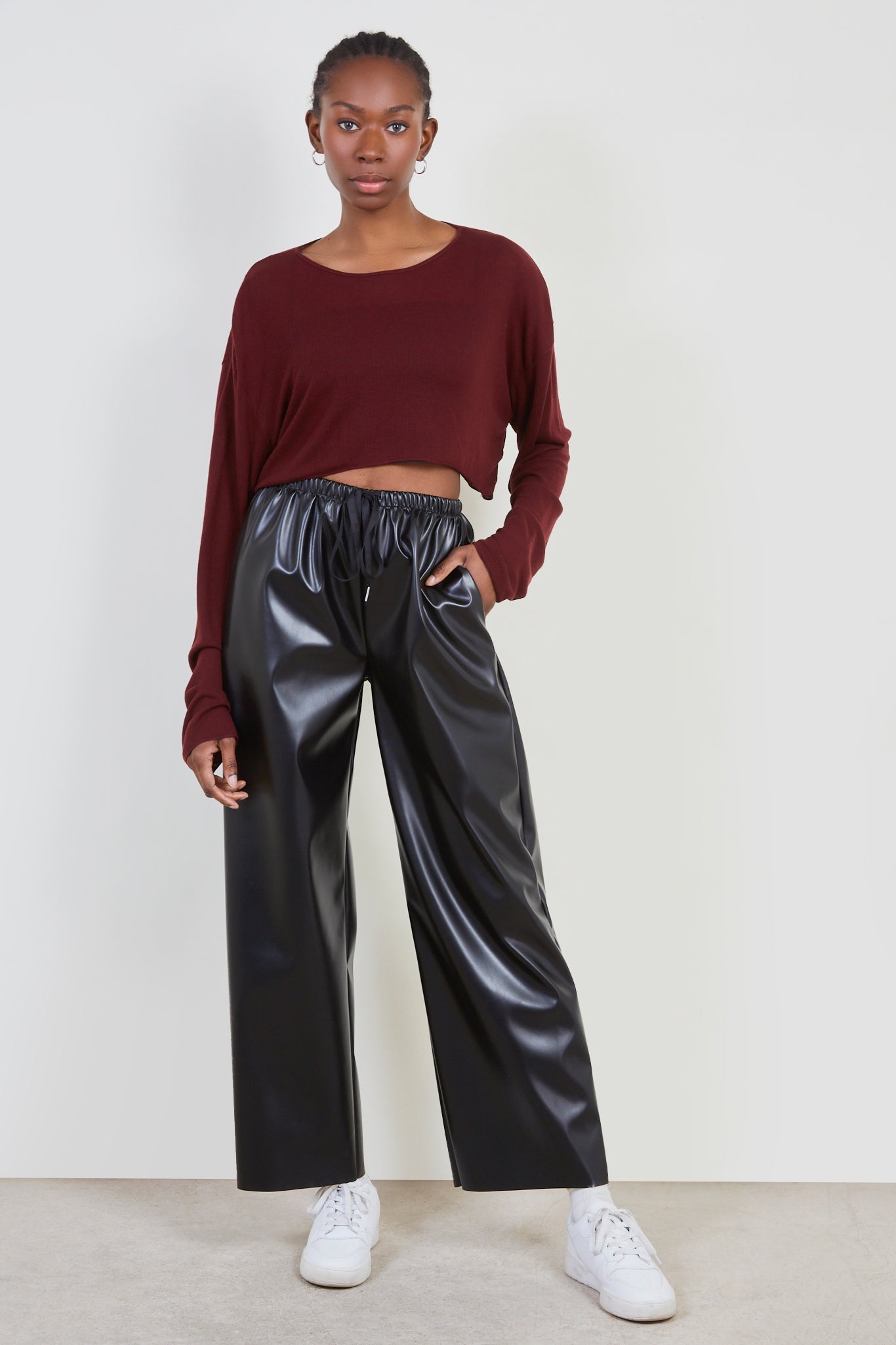 Burgundy ribbed semi sheer top_3