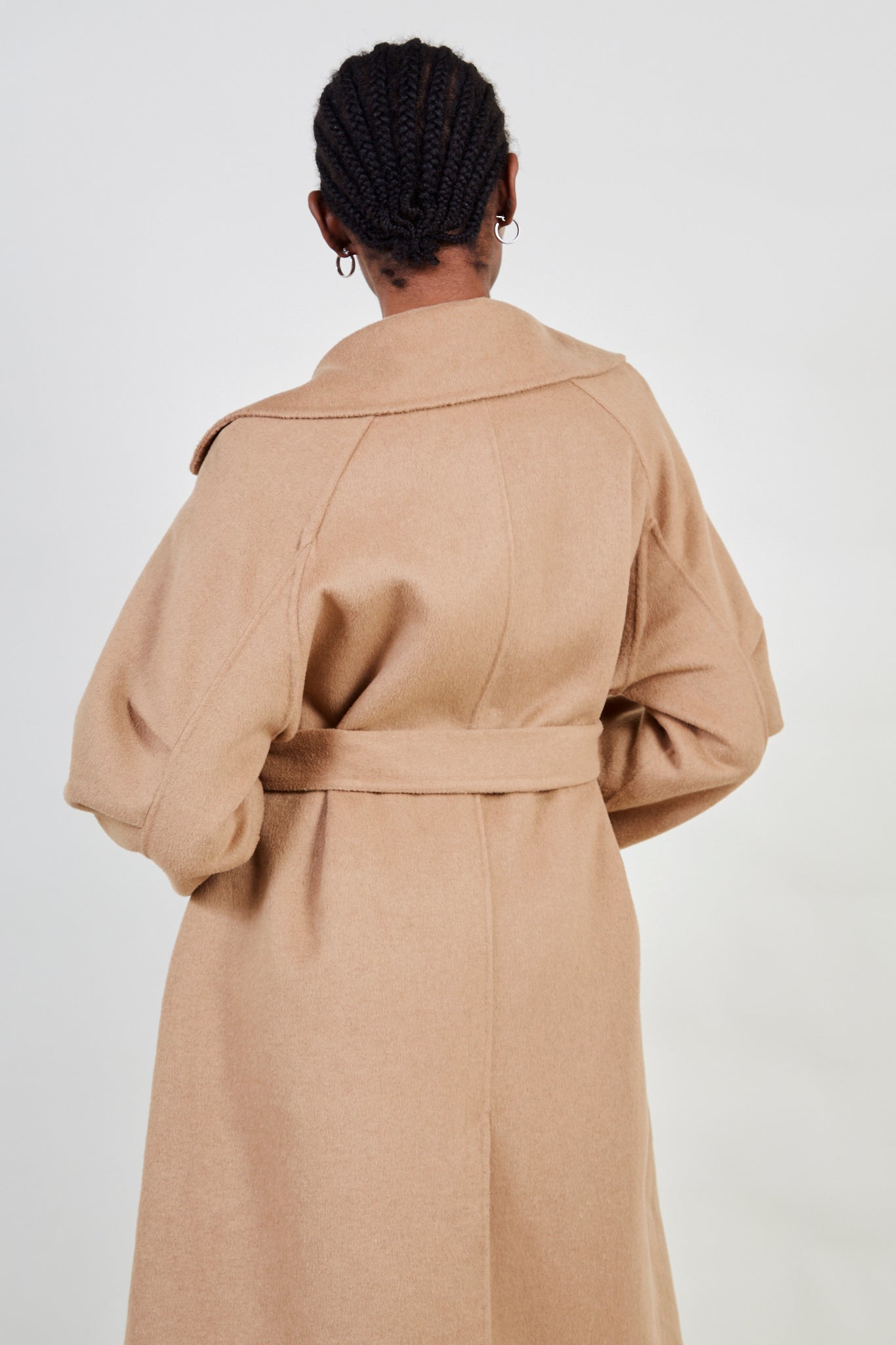Camel pure wool handmade belted shawl coat_2