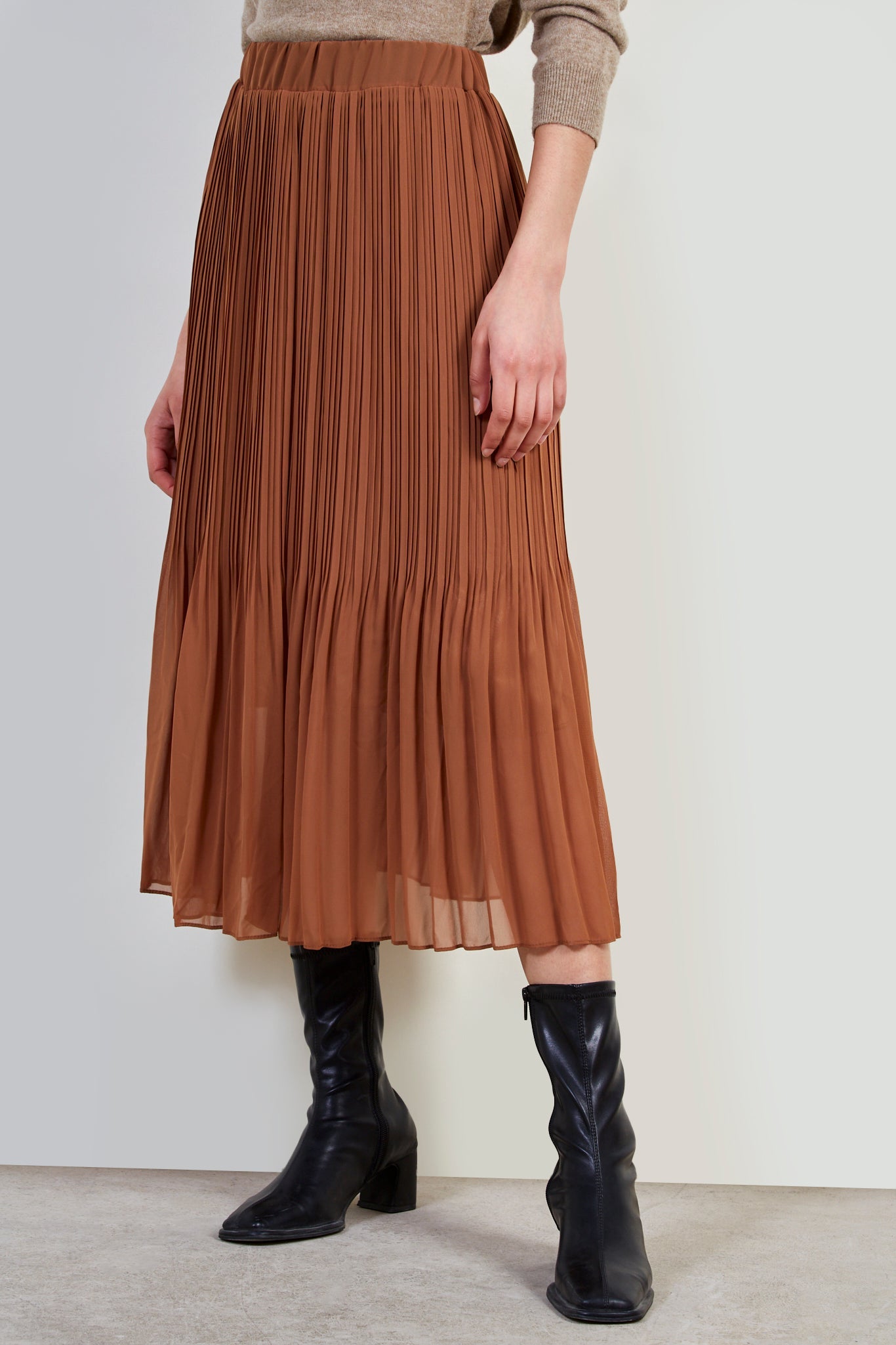 Camel silky micro pleat maxi skirt_1