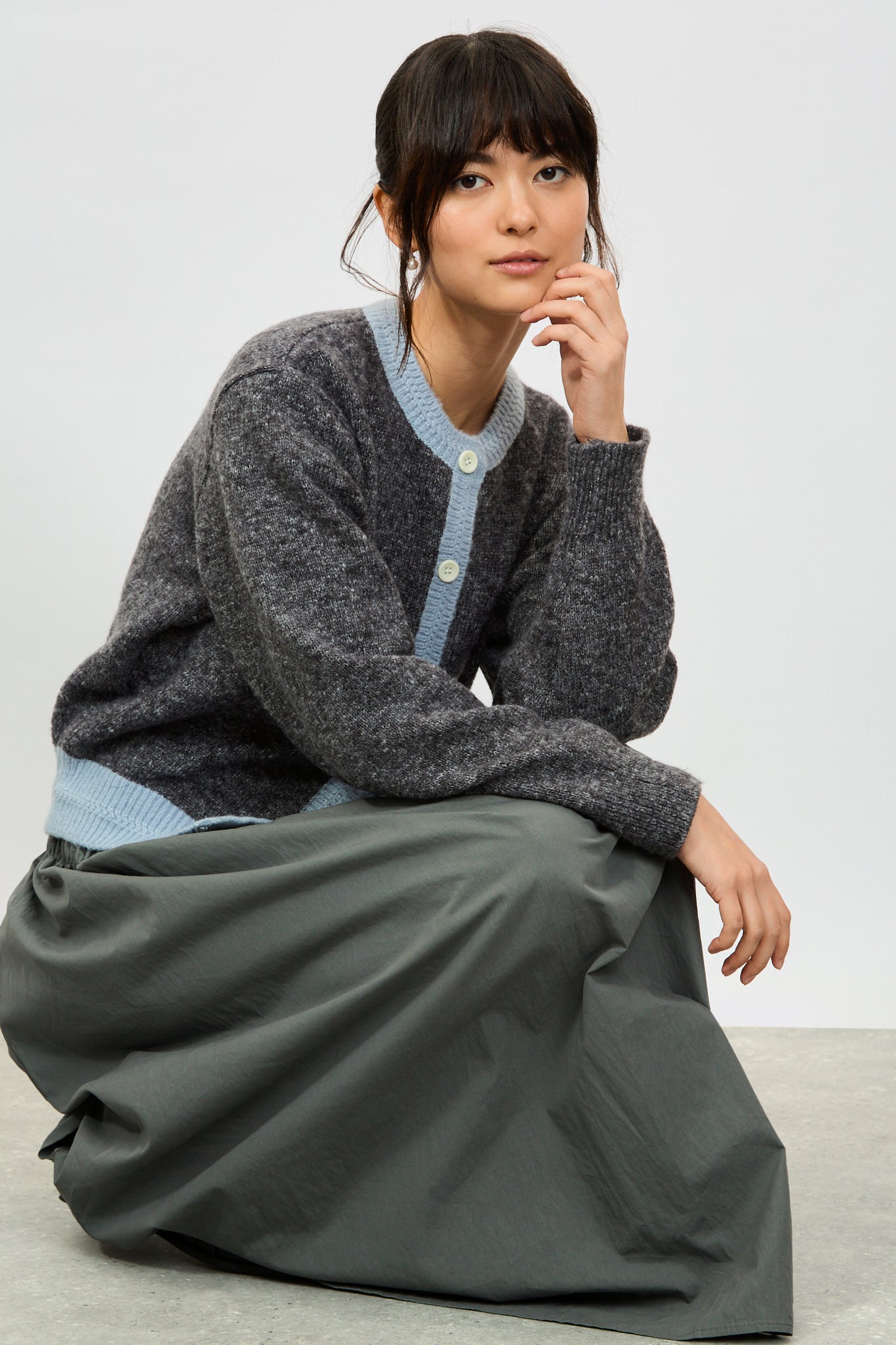 Charcoal and light blue contrast trim cardigan_5