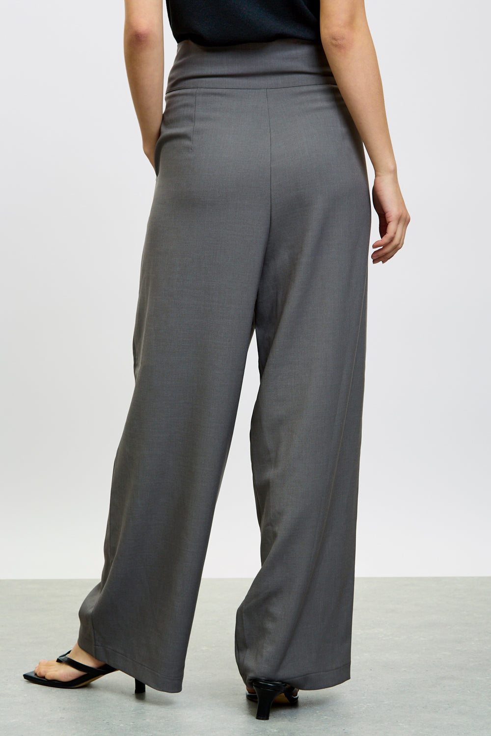 Charcoal asymmetric tie up trousers_2