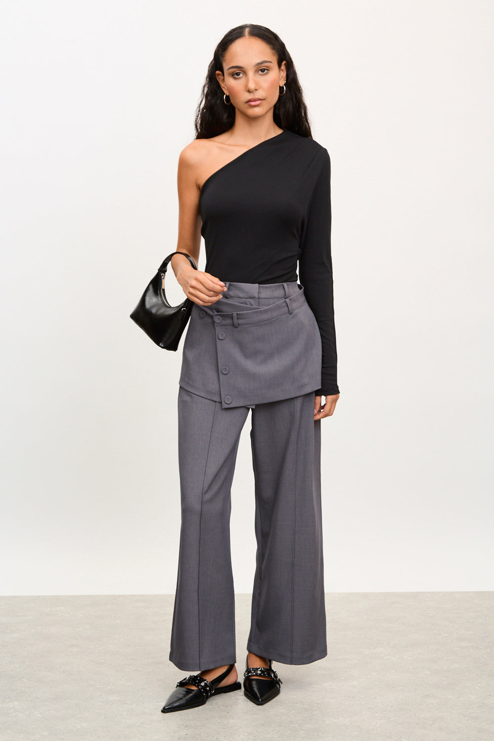 Charcoal button down wrap skirt_4