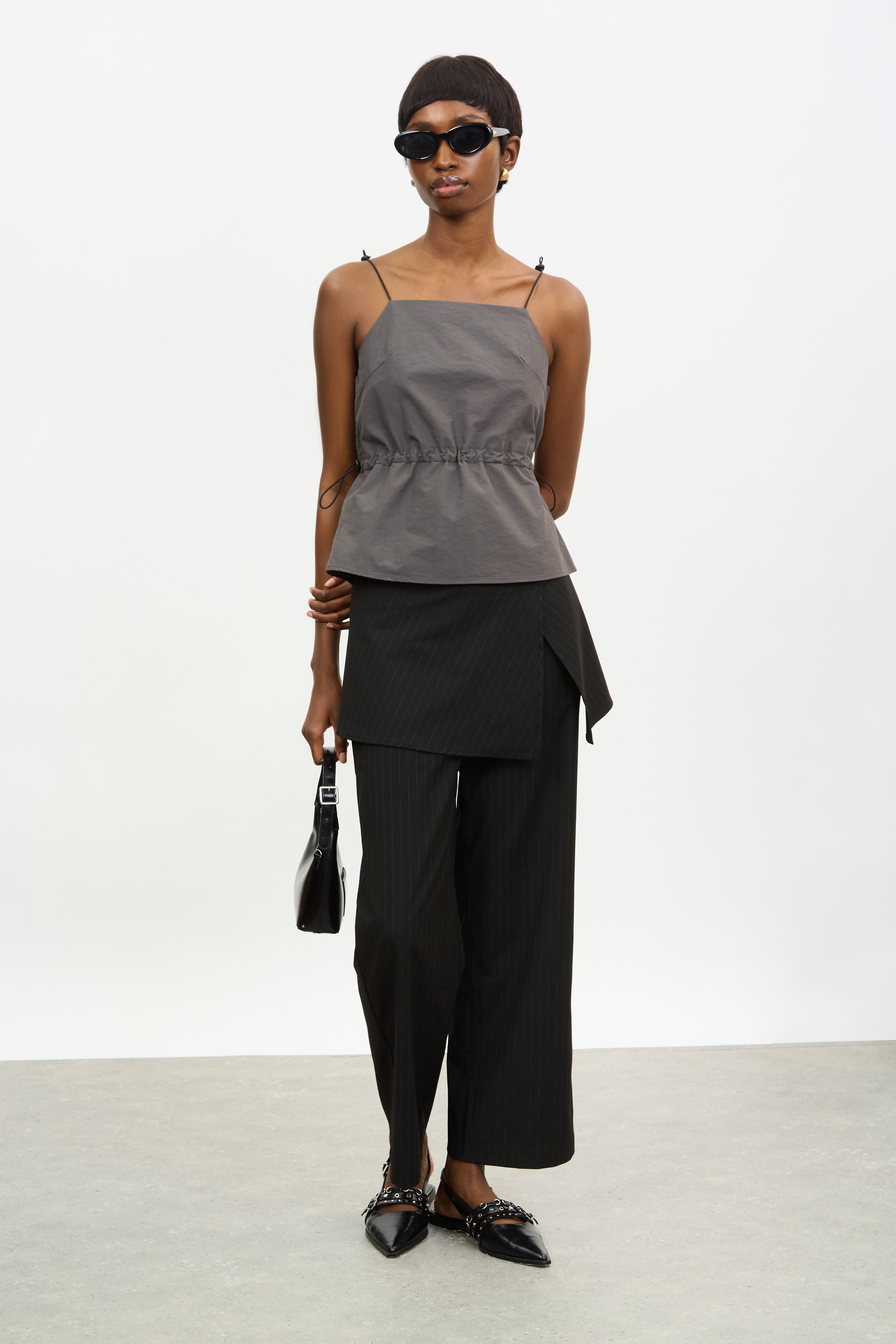 Charcoal elasticated peplum top_4