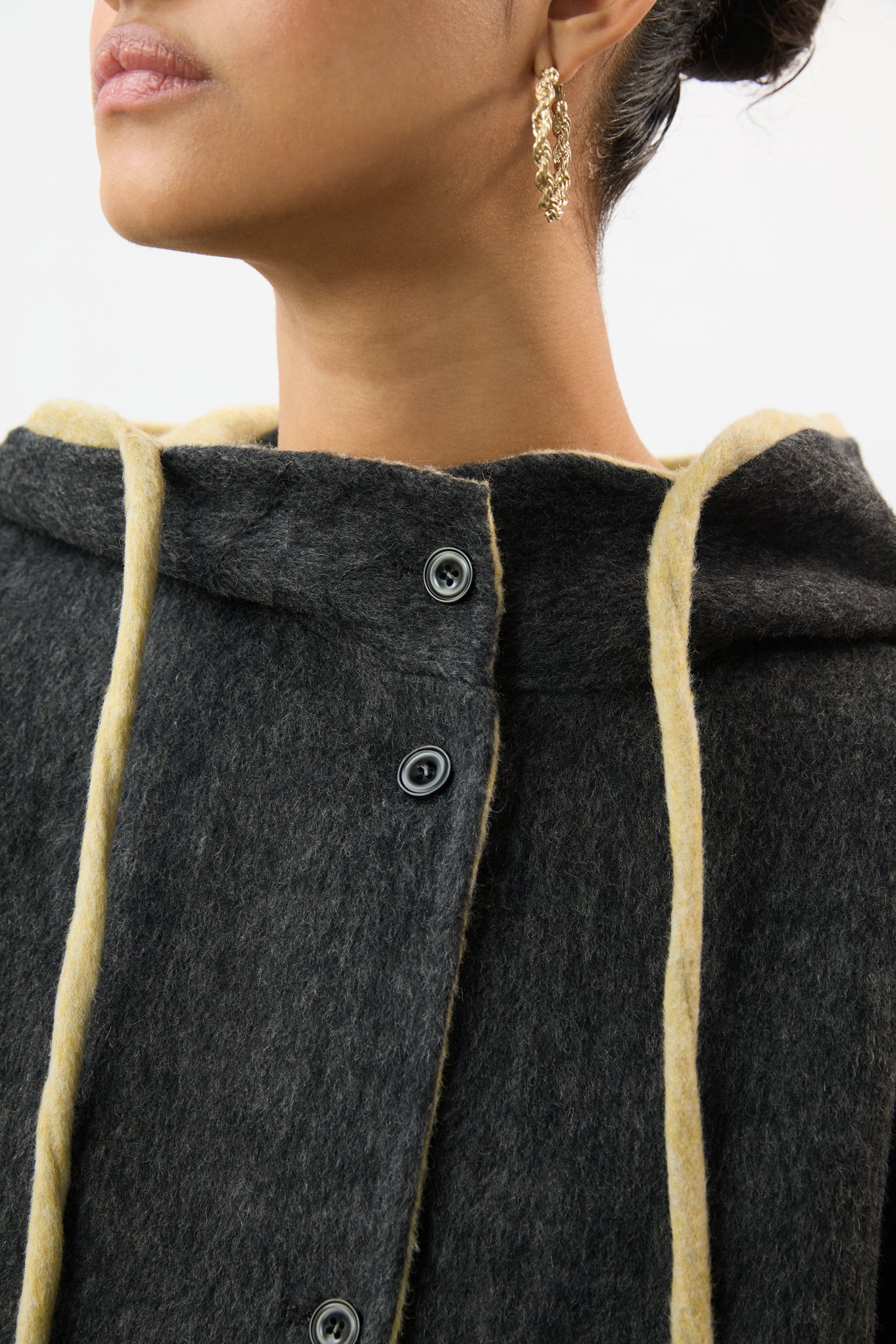 Charcoal grey and yellow wool blend hooded coat_4
