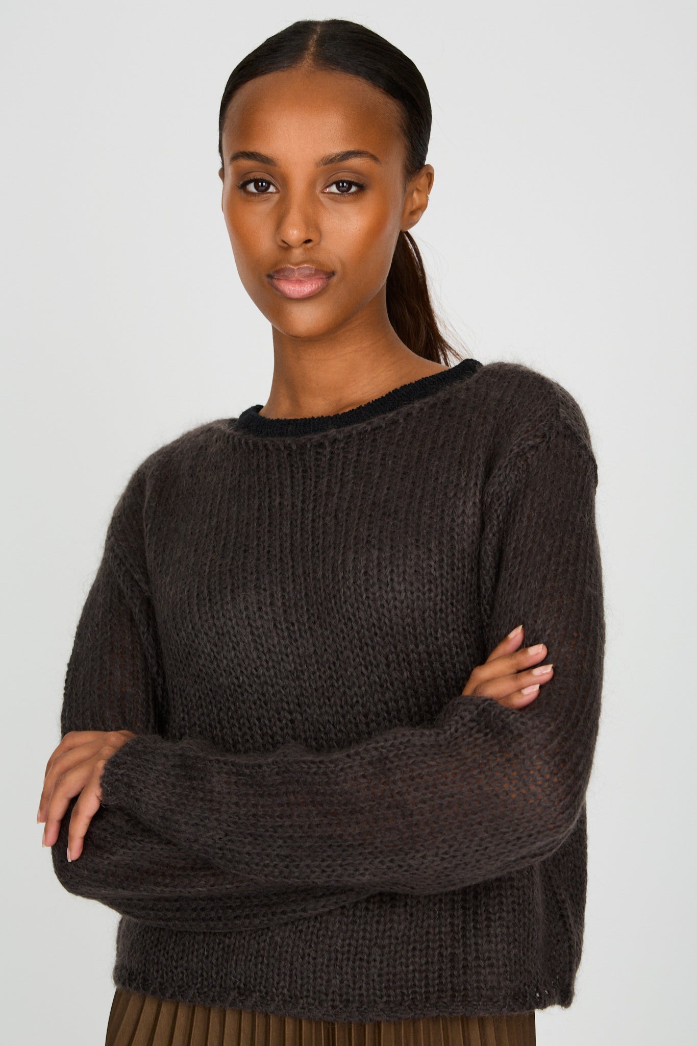 Charcoal grey mohair blend loose weave jumper_1