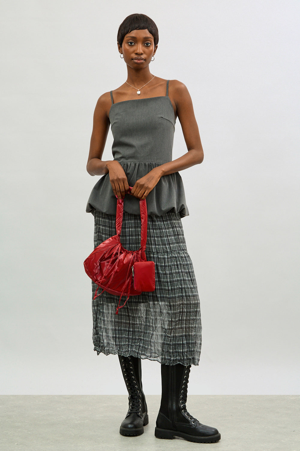 Charcoal grey open back peplum top_4