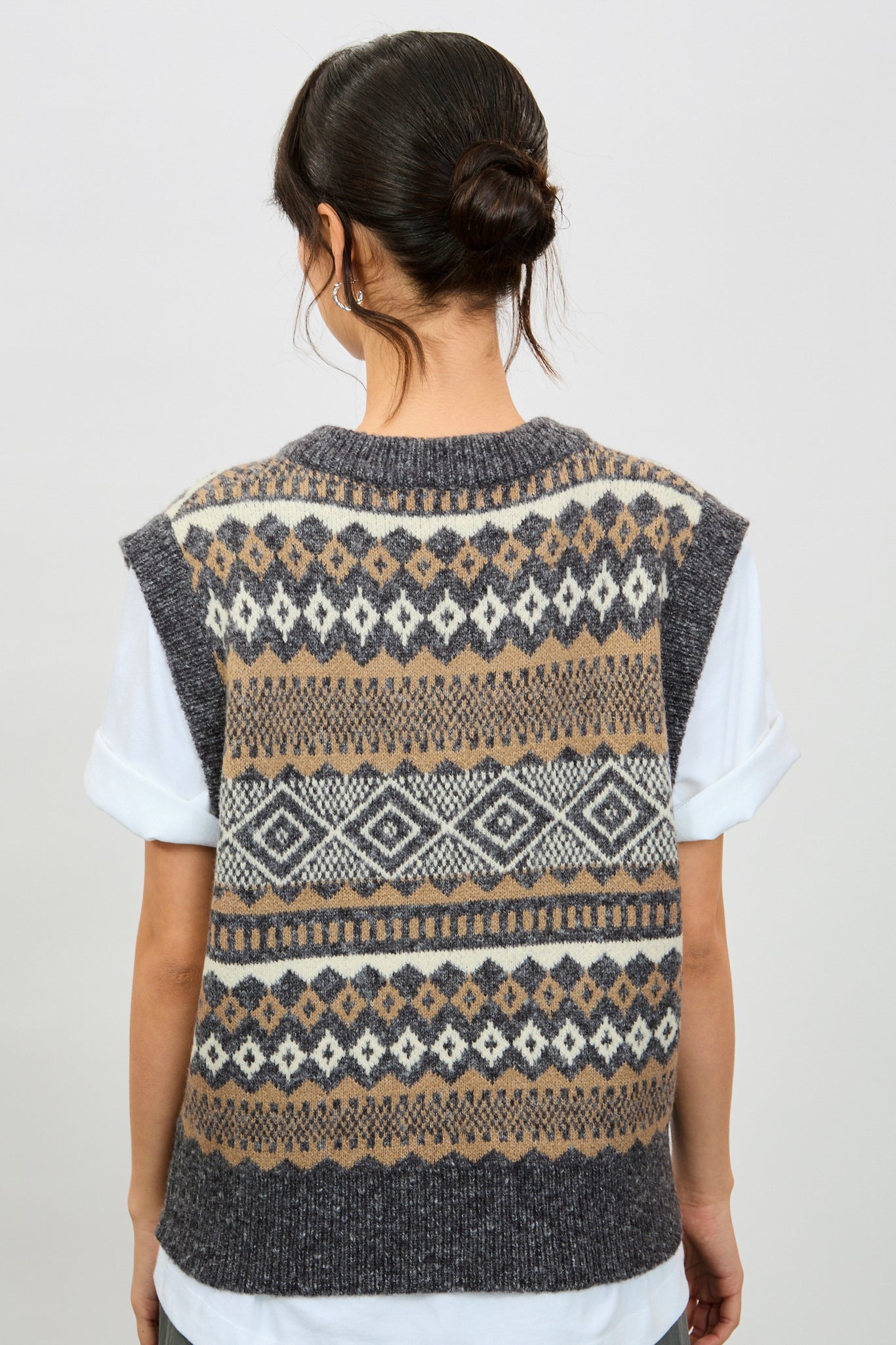 Charcoal ivory and beige Fair Isle vest_2