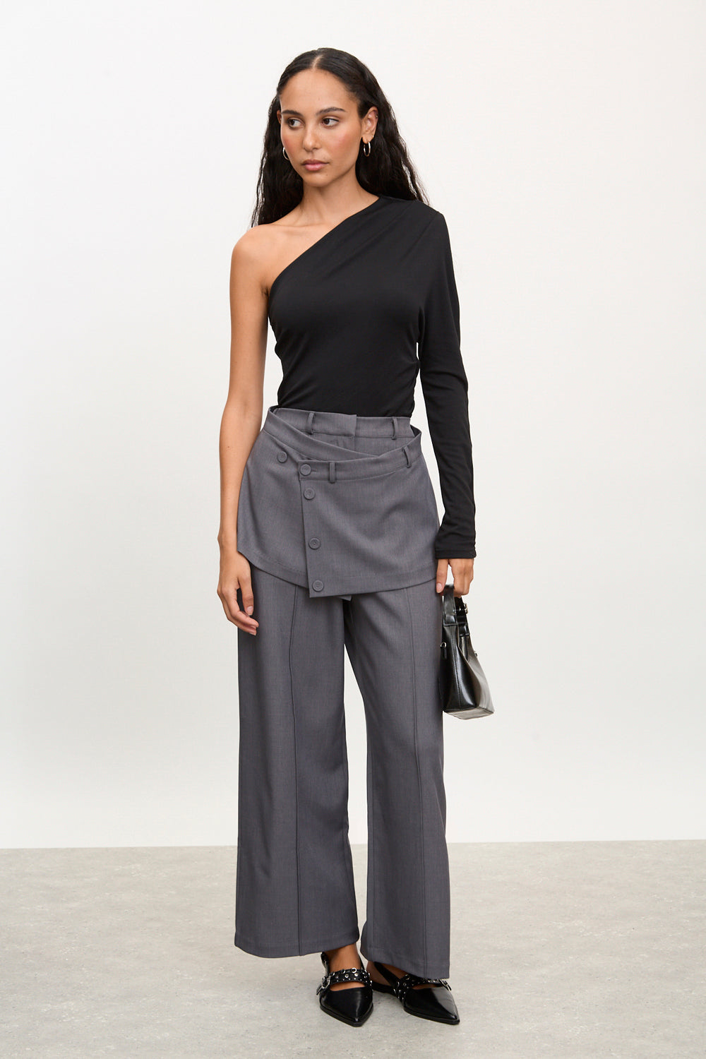 Charcoal seamed wide leg trousers_4