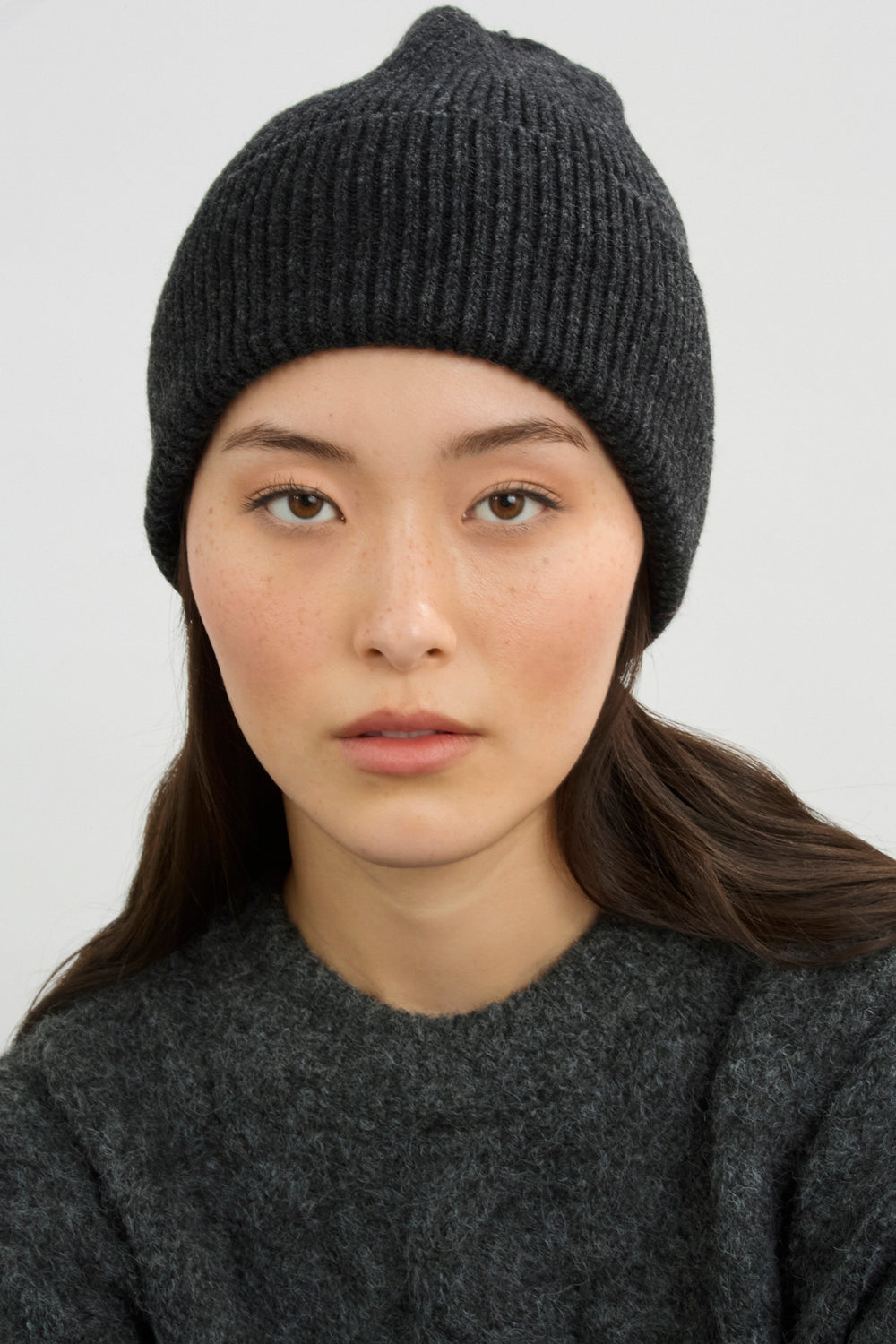 Charcoal wool blend ribbed beanie hat_3