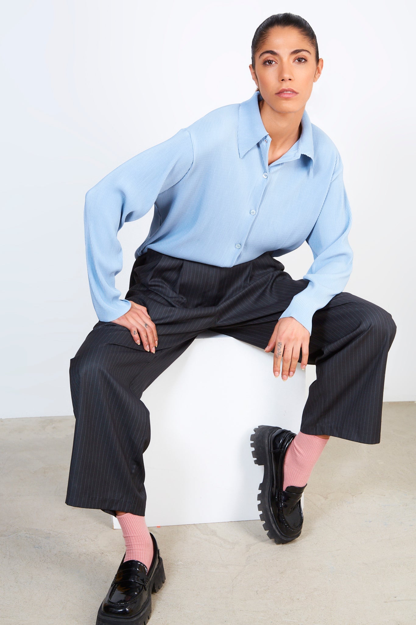 Charcoal and white pinstripe trousers_5