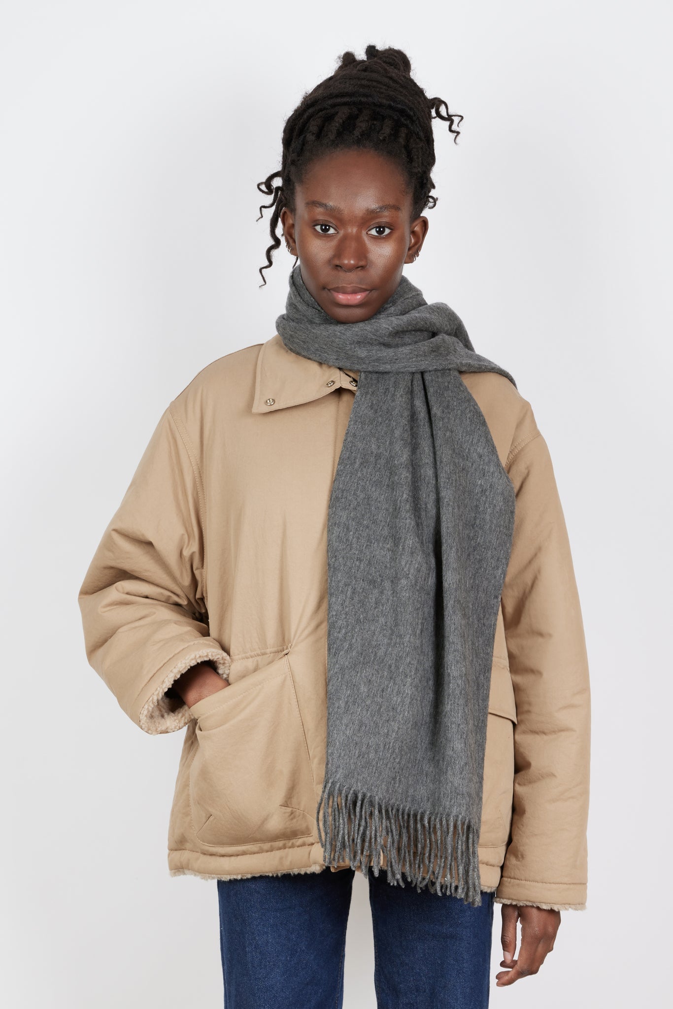 Charcoal grey pure wool scarf_2