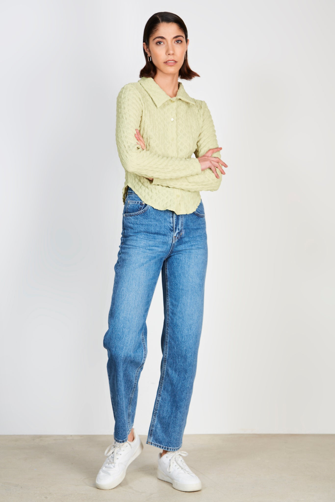 Chartreuse textured fitted shirt_4