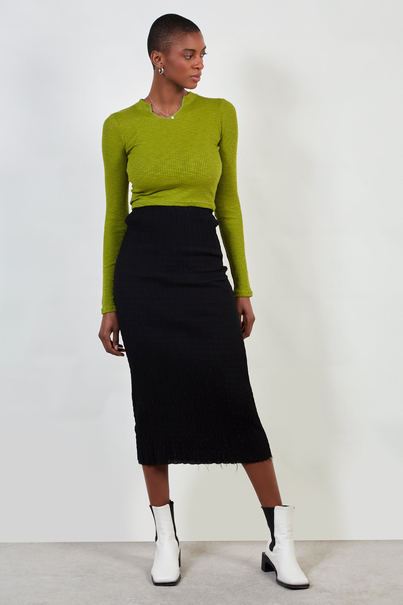 Chartreuse ribbed top_2