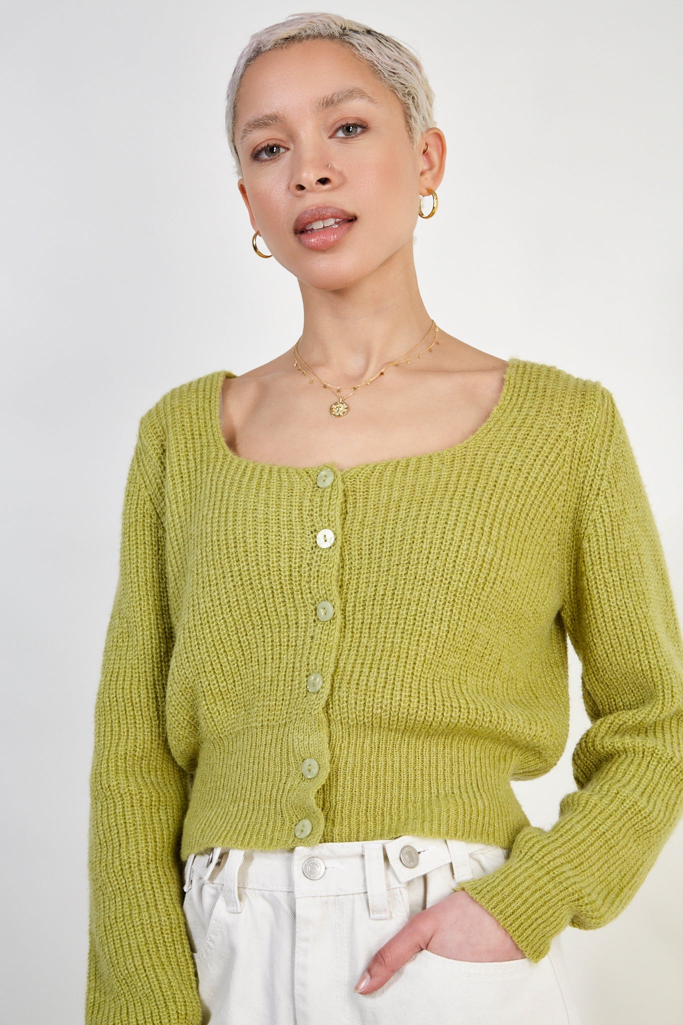 Chartreuse sweetheart neck cardigan_1