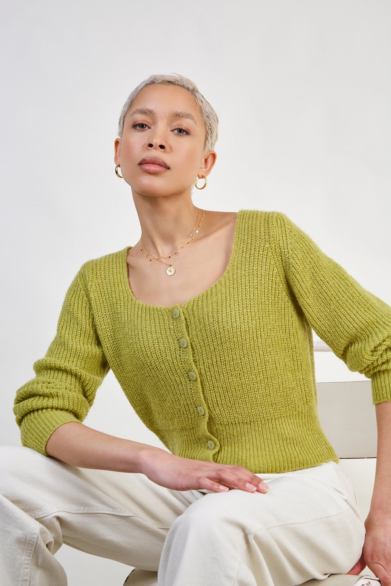Chartreuse sweetheart neck cardigan_5