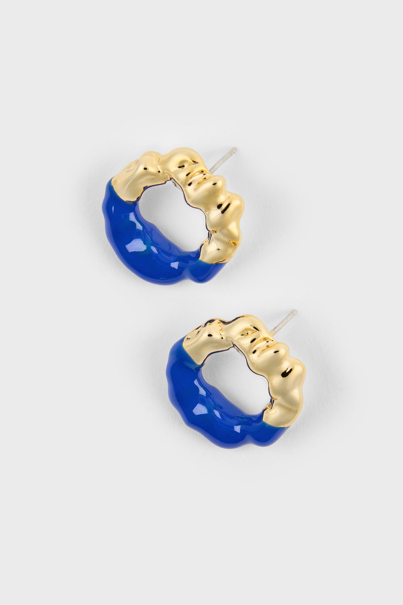 Cobalt blue enamel dipped gold organic circle earrings_1