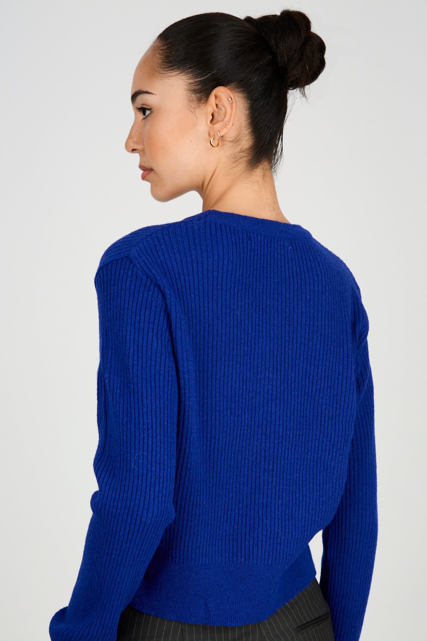 Cobalt blue staggered double button cardigan_2