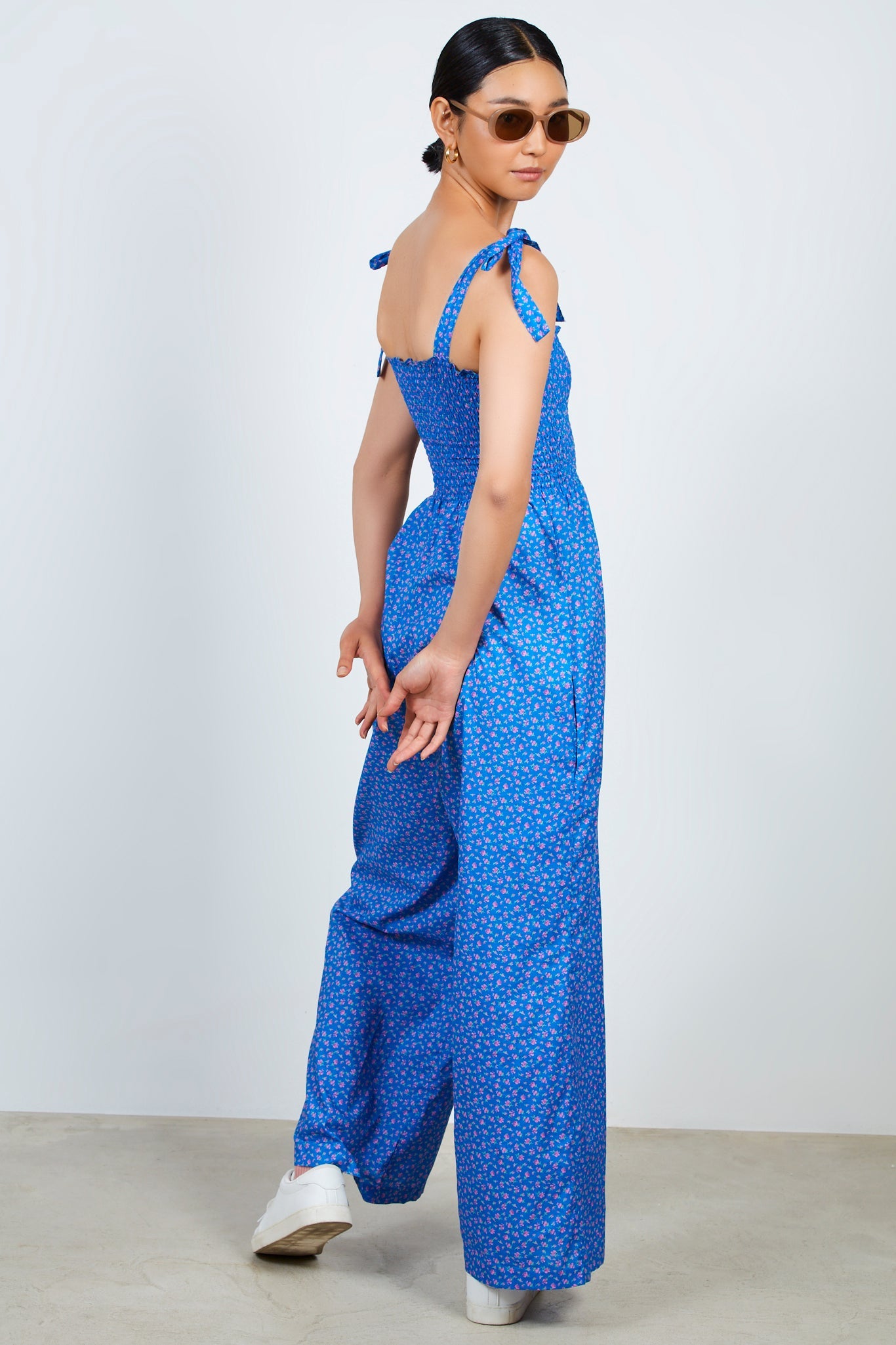 Cobalt blue floral print tie strap jumpsuit_2