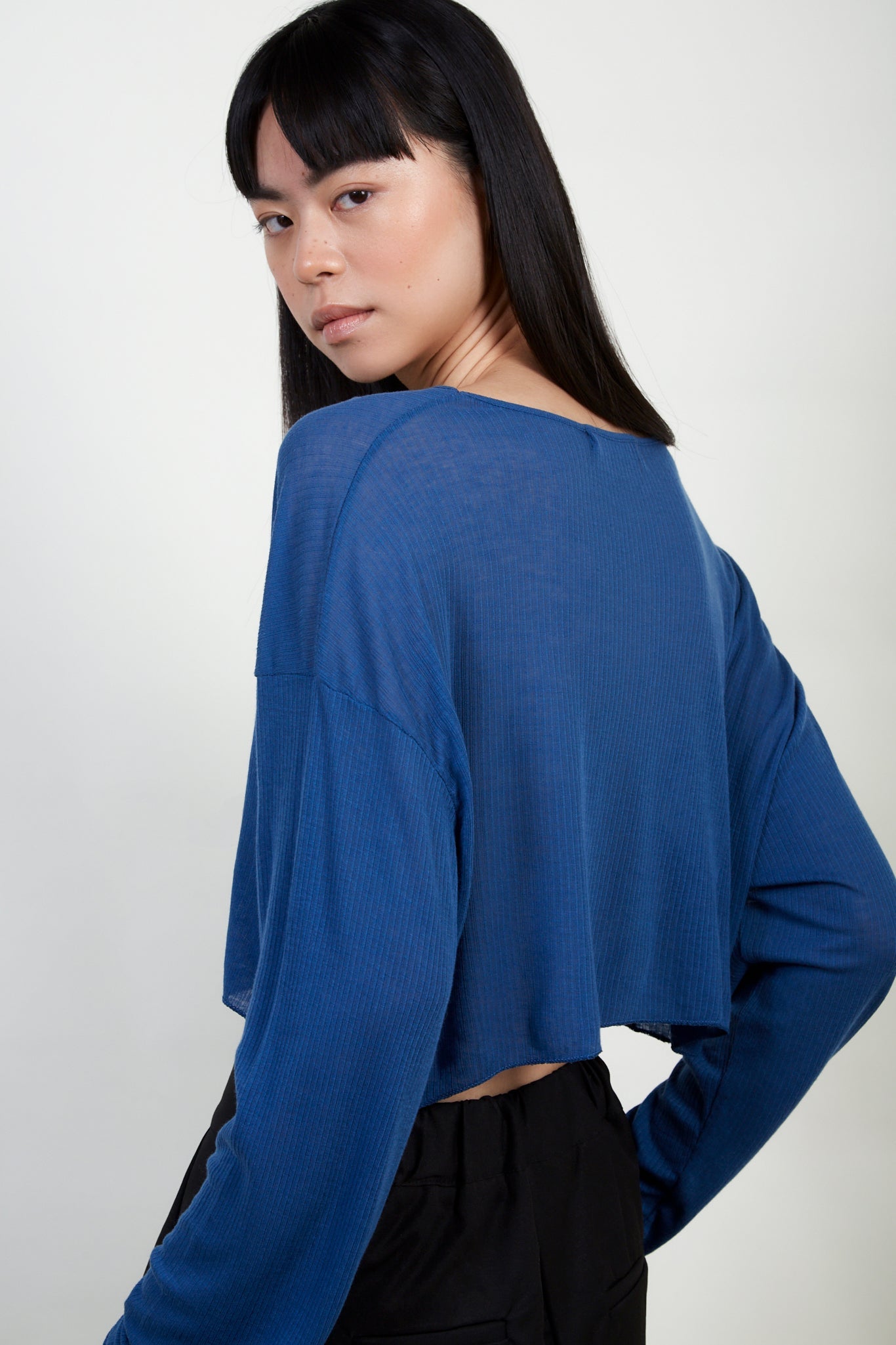 Cobalt ribbed semi sheer top_3