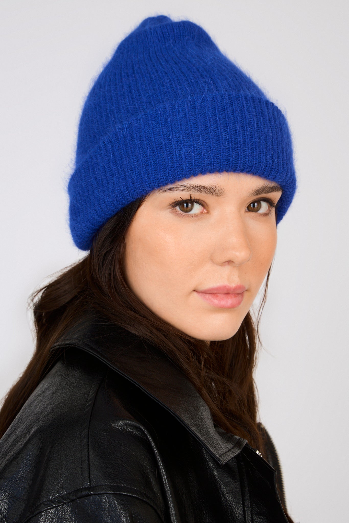 Cobalt blue mohair beanie hat_4