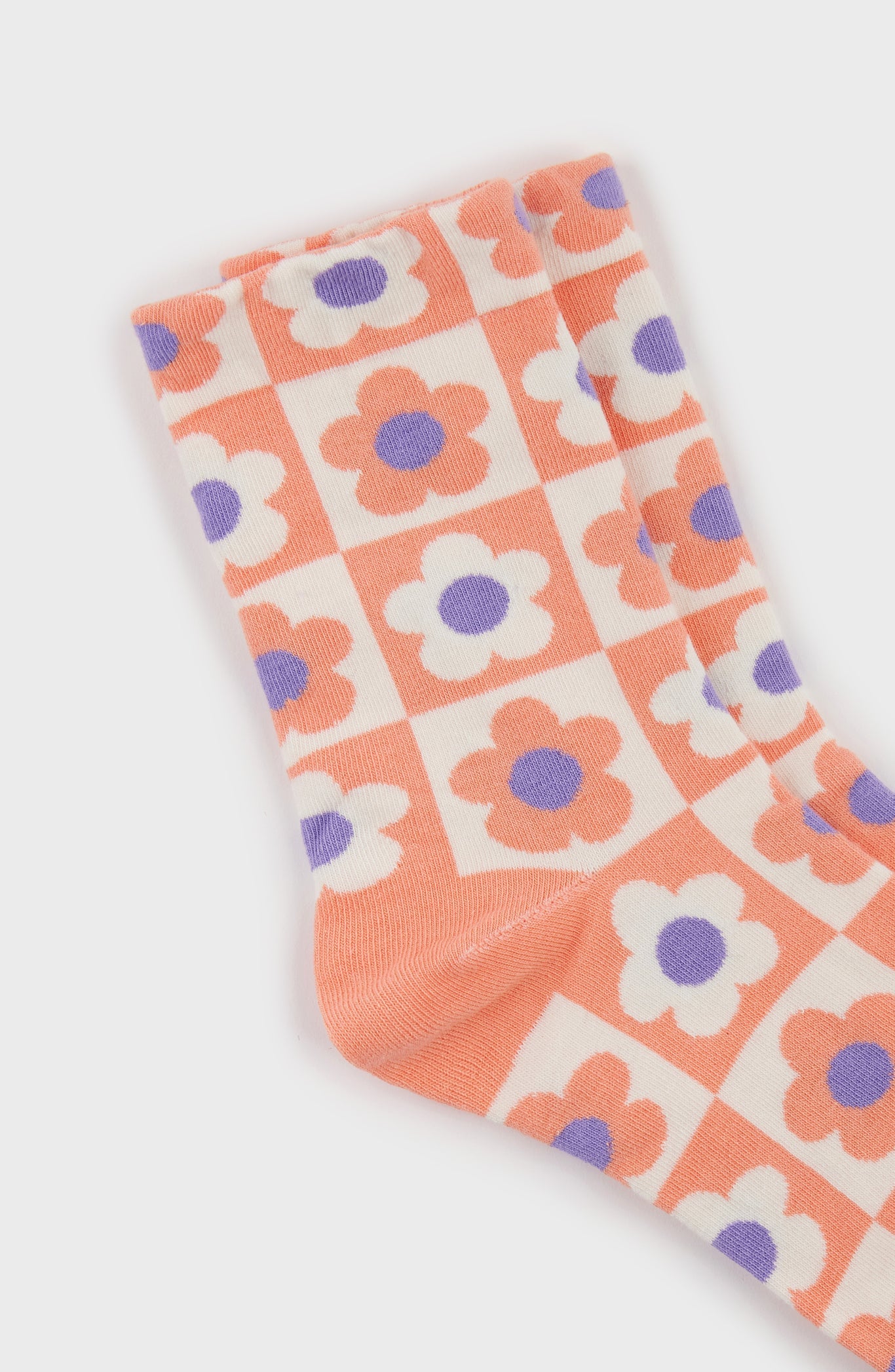 Coral daisy checkered socks_3