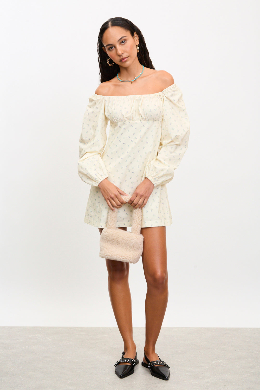 Cream and blue ditsy floral mini dress_1