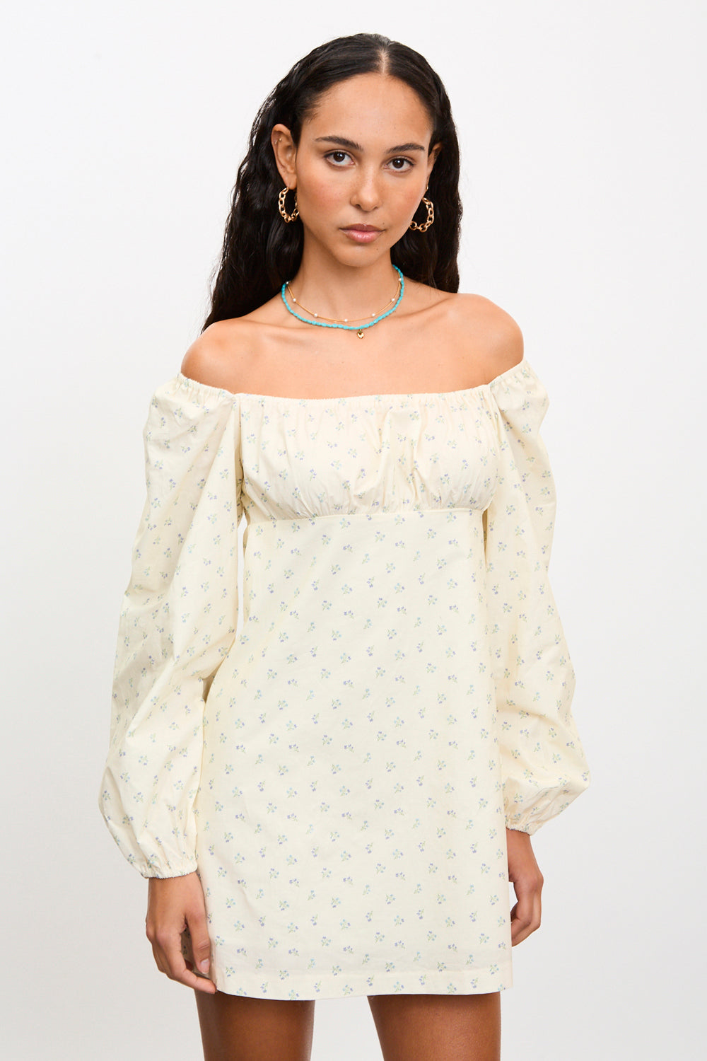 Cream and blue ditsy floral mini dress_3