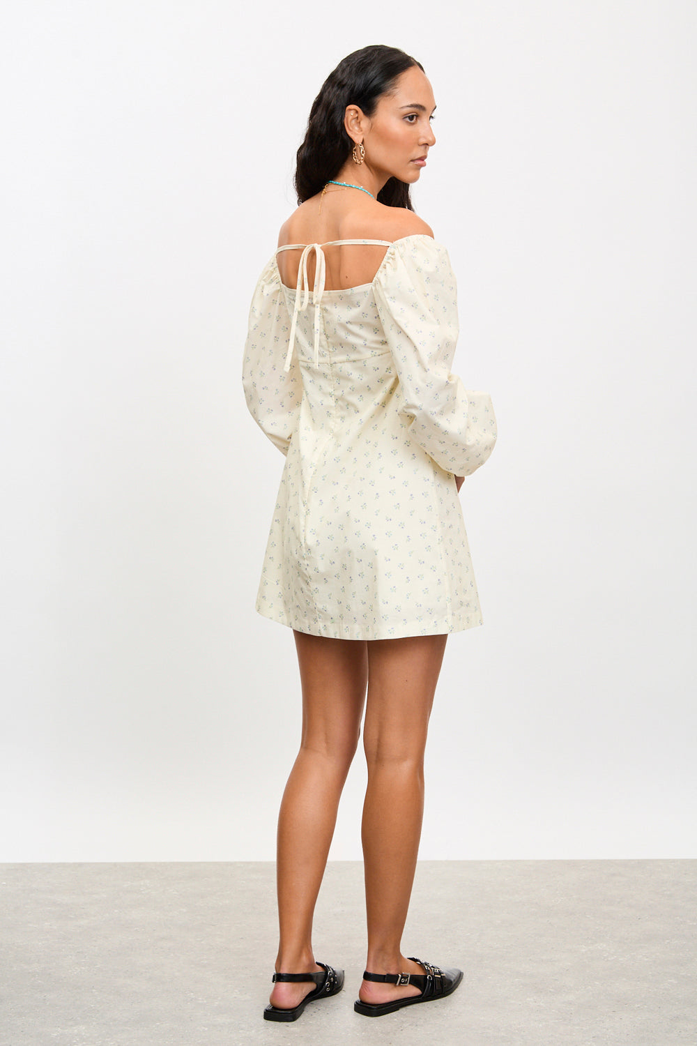 Cream and blue ditsy floral mini dress_2