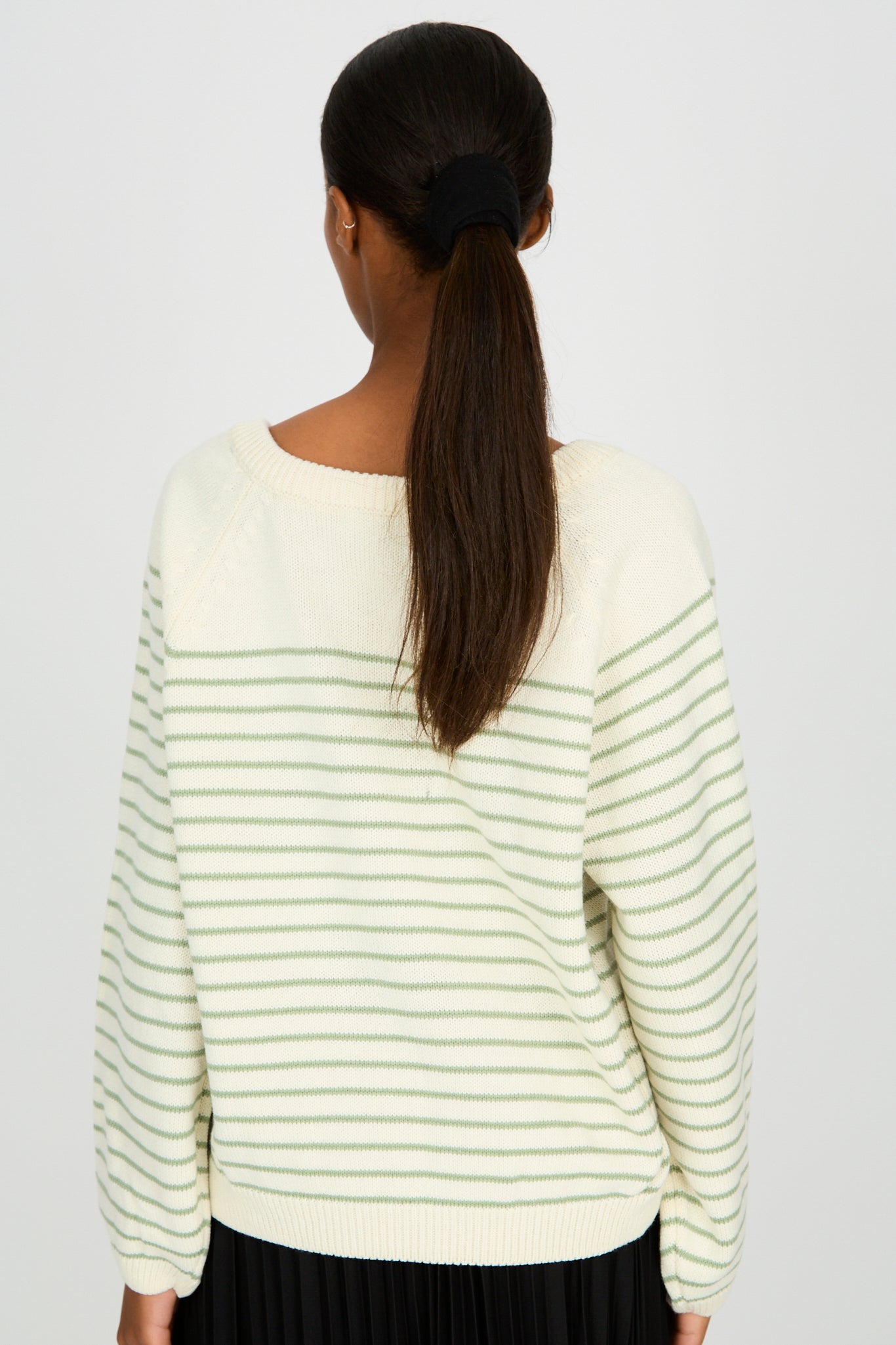 Cream and sage green striped V neck jumper_3