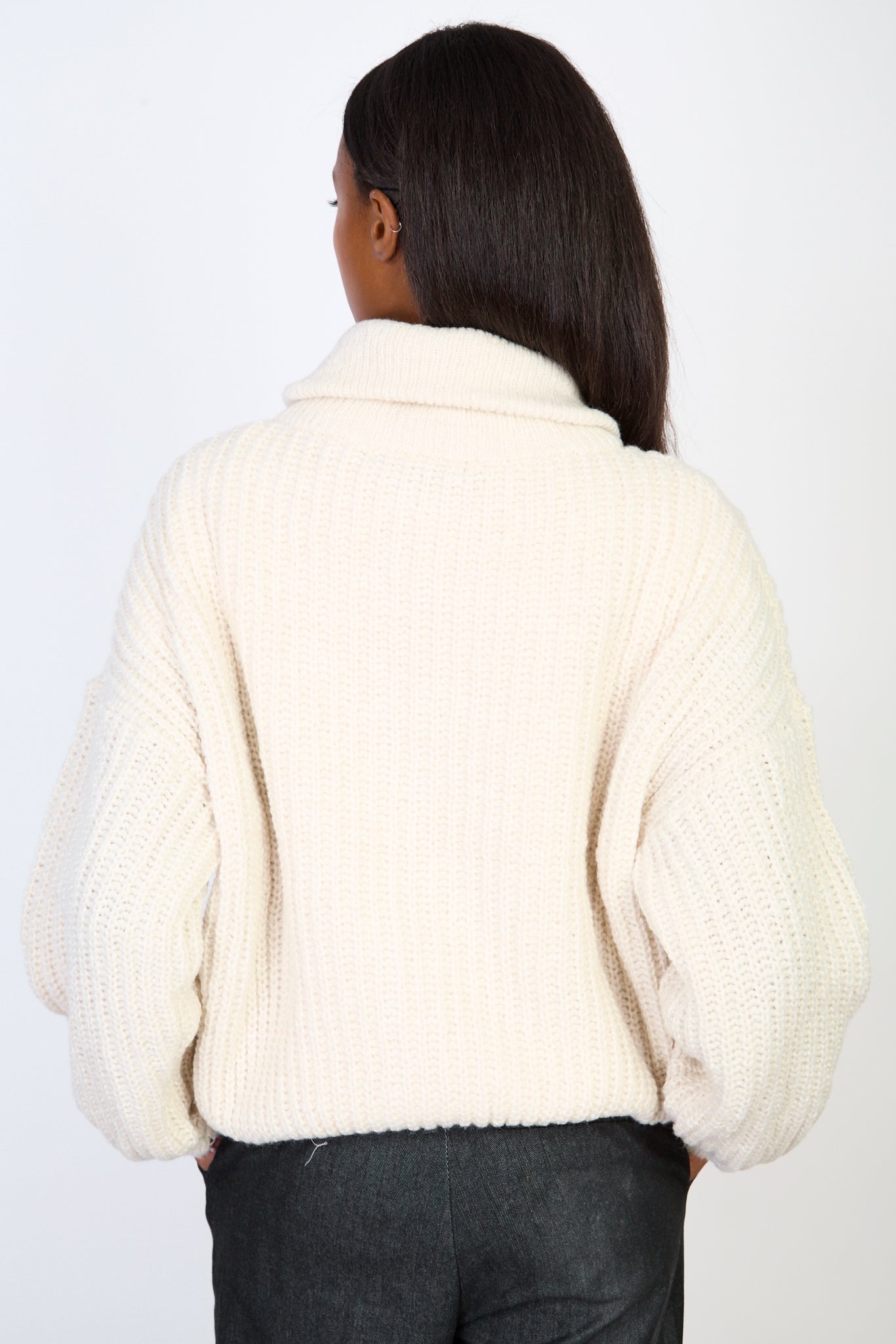 Cream cable knit relaxed fit zip cardigan_2