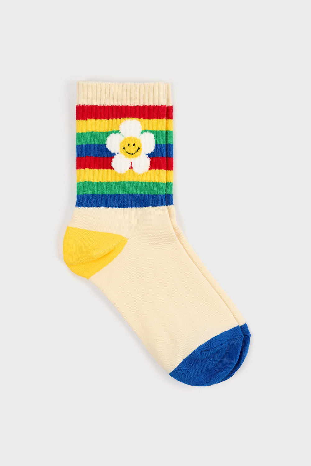 Cream rainbow striped daisy socks_3