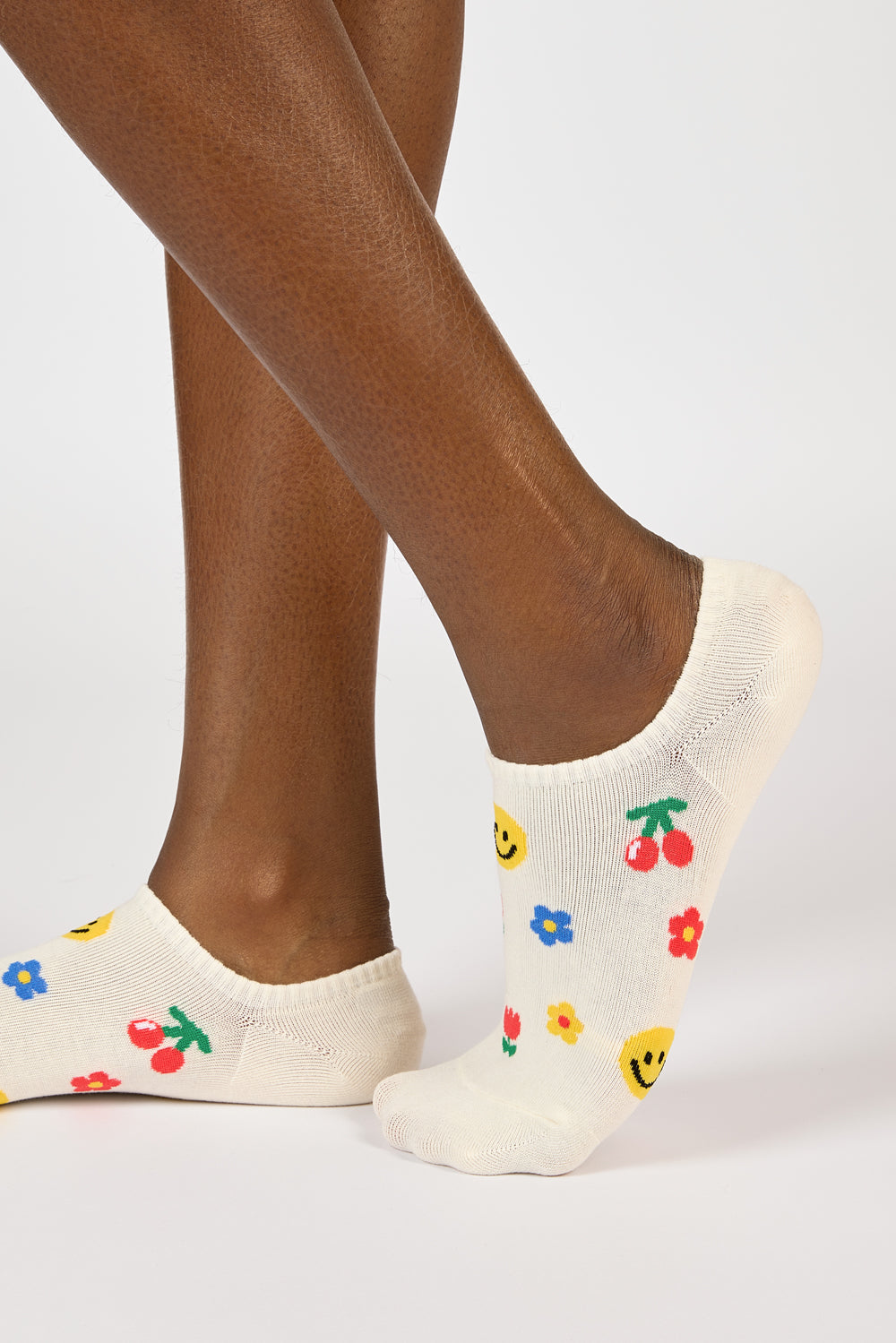 Cream smiley face cherries socks_3