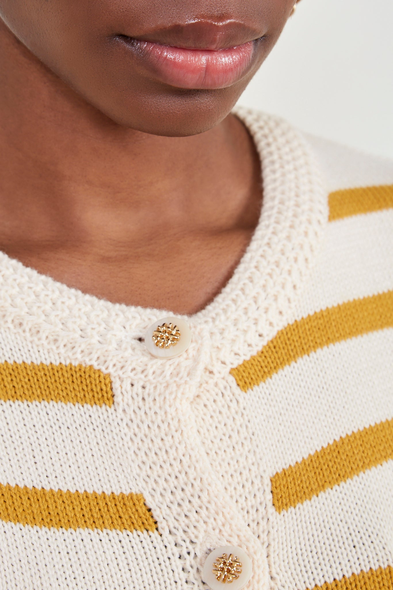 Cream and mustard striped short sleeved cardigan_4