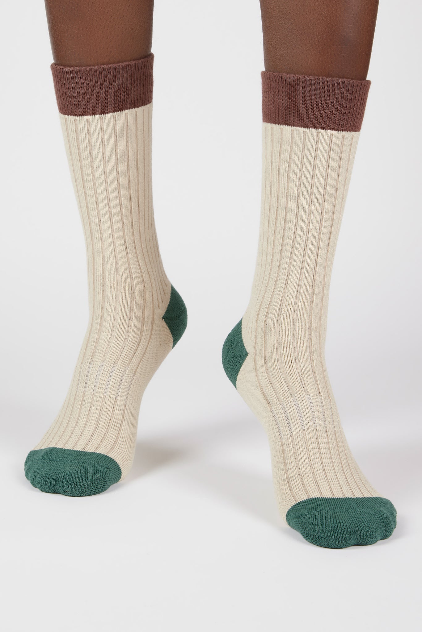Cream ribbed tricolour block socks_4