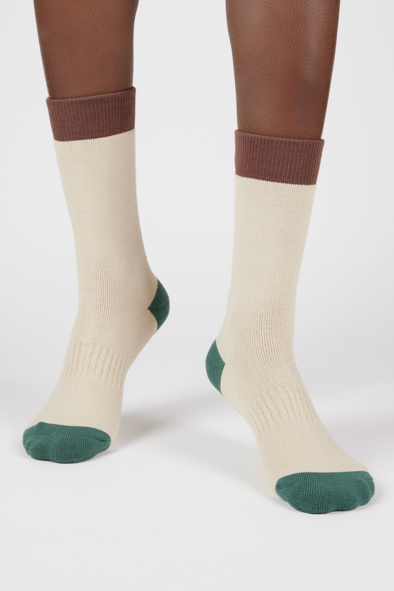 Cream smooth tricolour block socks_4