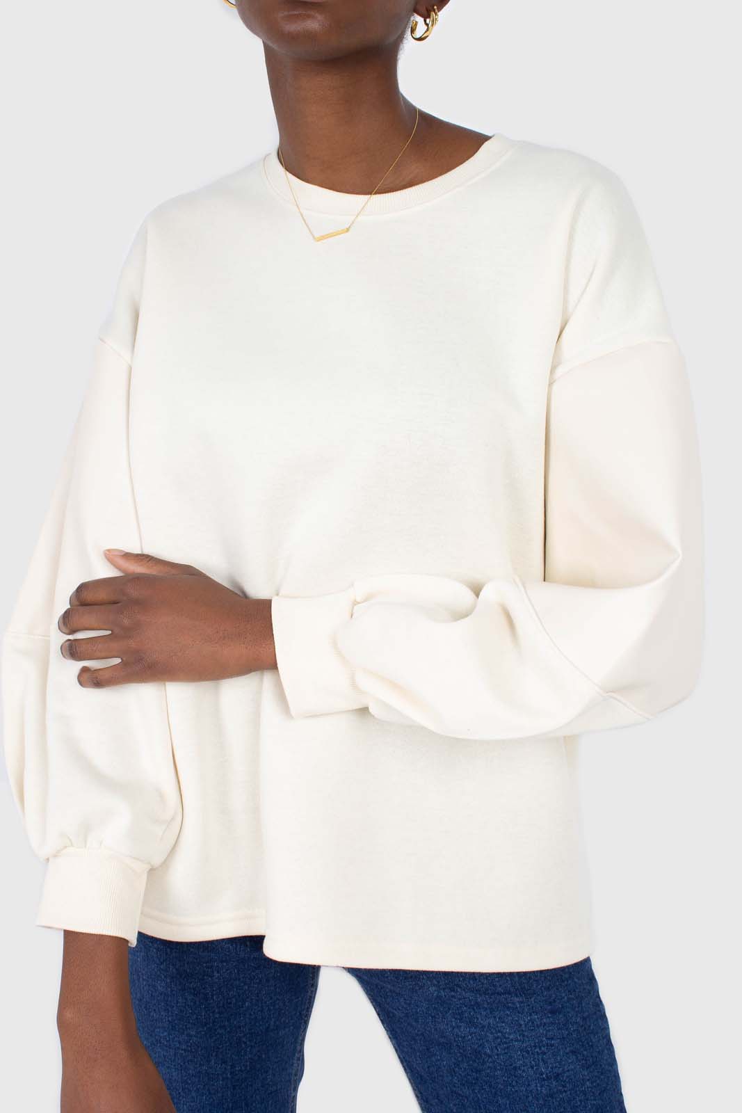 Cream vegan leather contrast sleeve sweatshirt_3